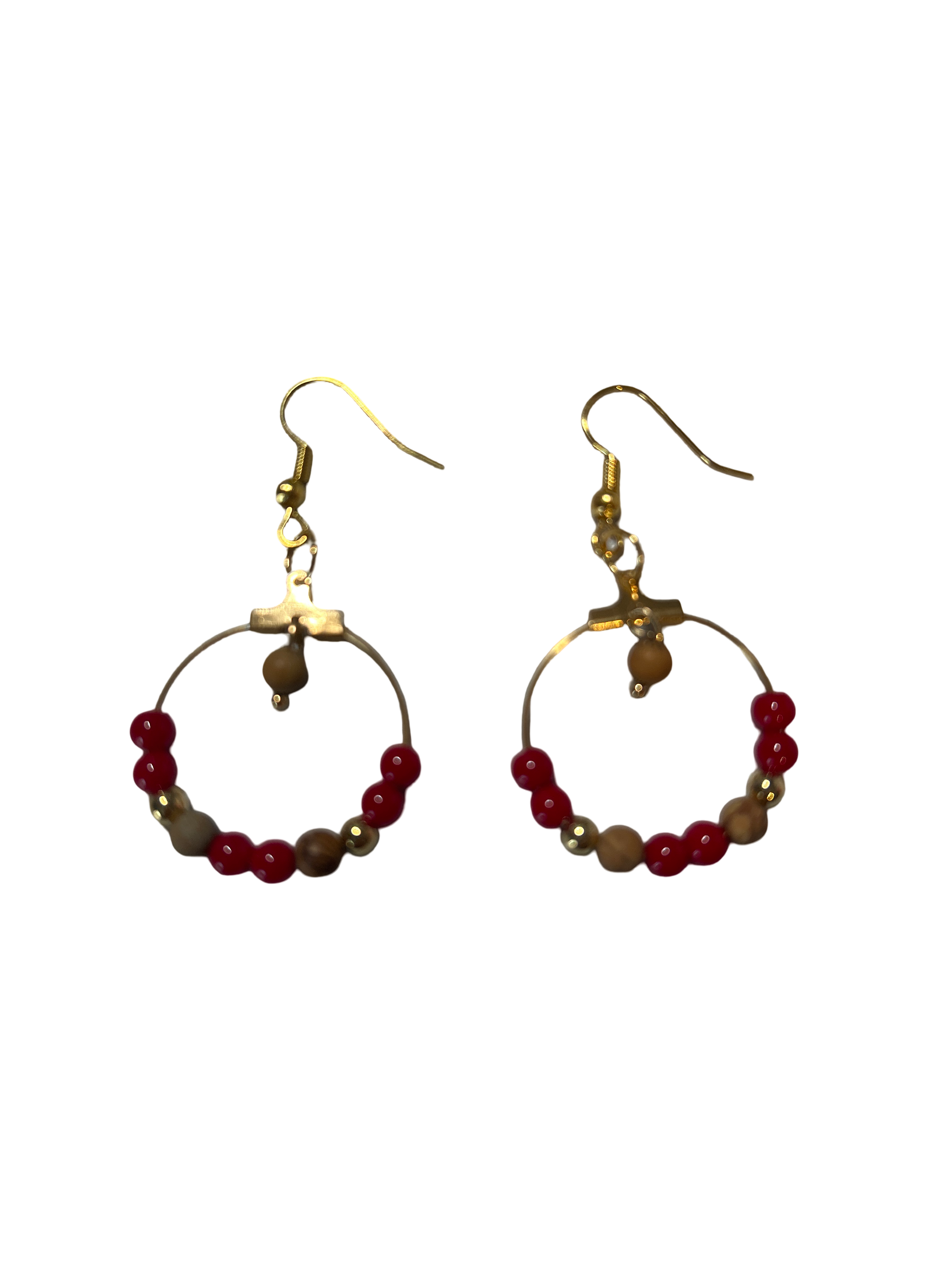 Boucle d’oreille corail rouge et bois fossilisé