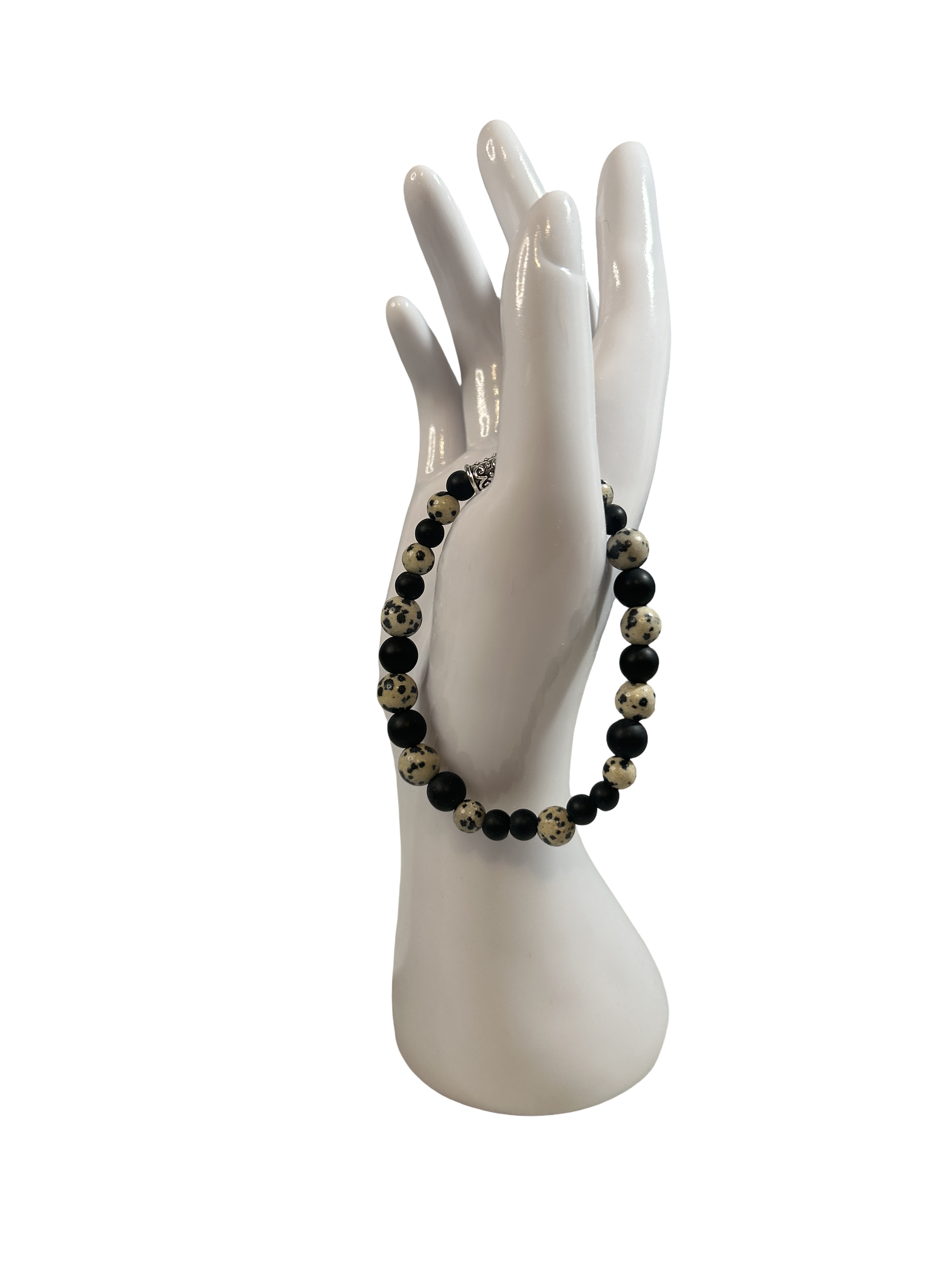 Bracelet homme jaspe dalmatien et onyx mat