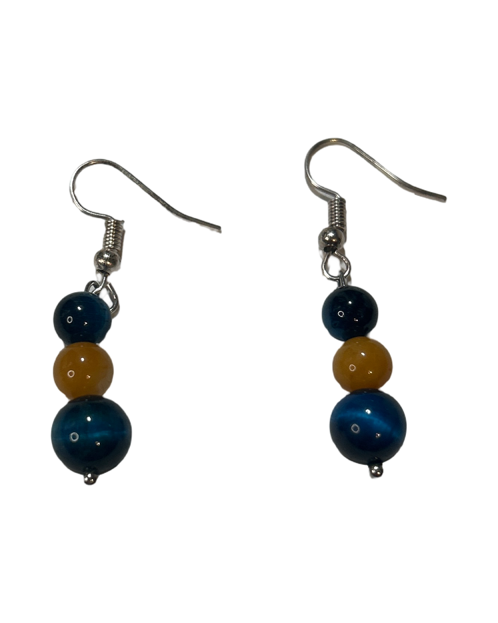 Boucle d’oreille œil de tigre bleu et topaze