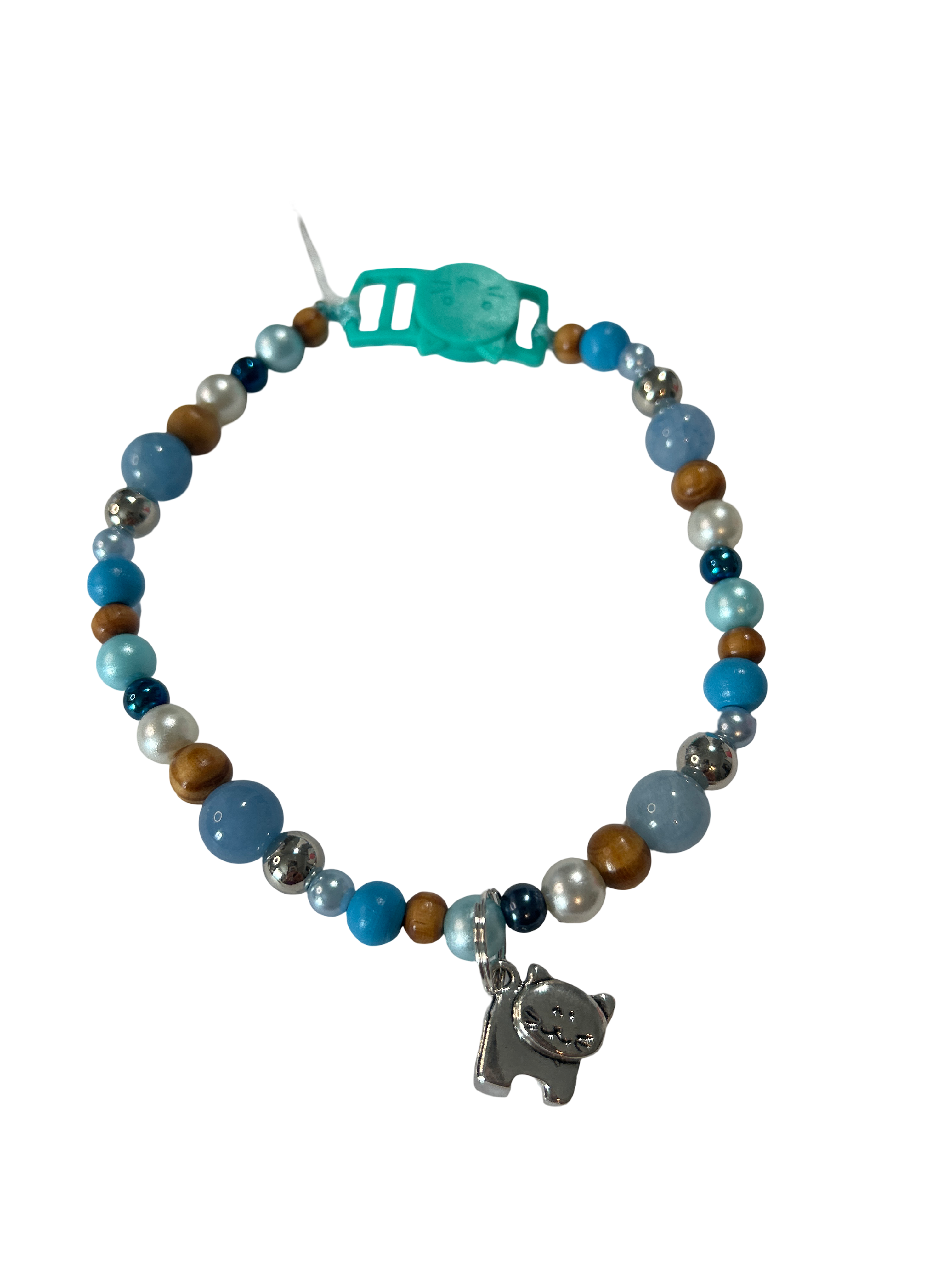 Collier chat fil nylon 11 pouces aigue marine