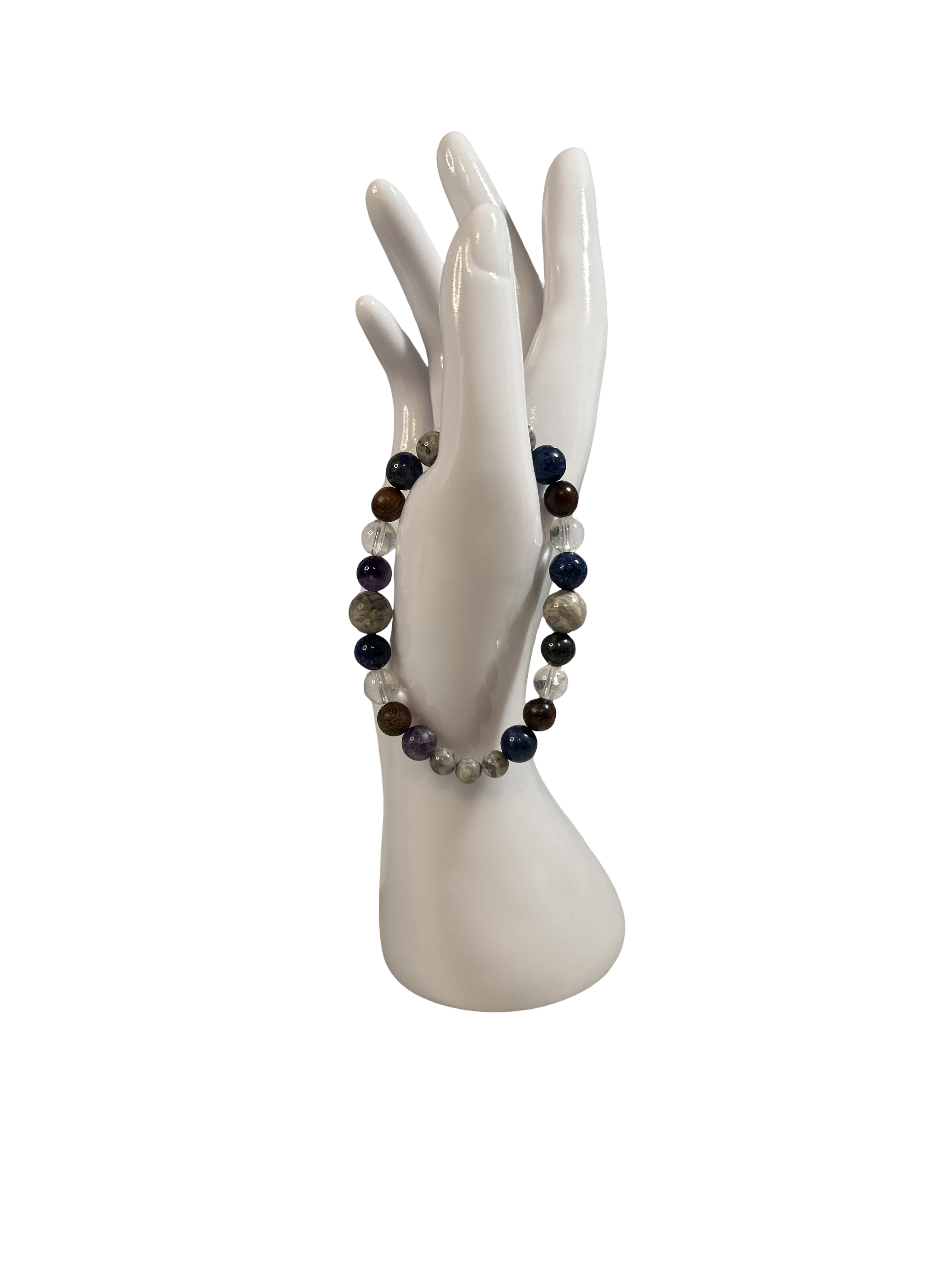 Bracelet homme jaspe gris, malachite et cristal de roche