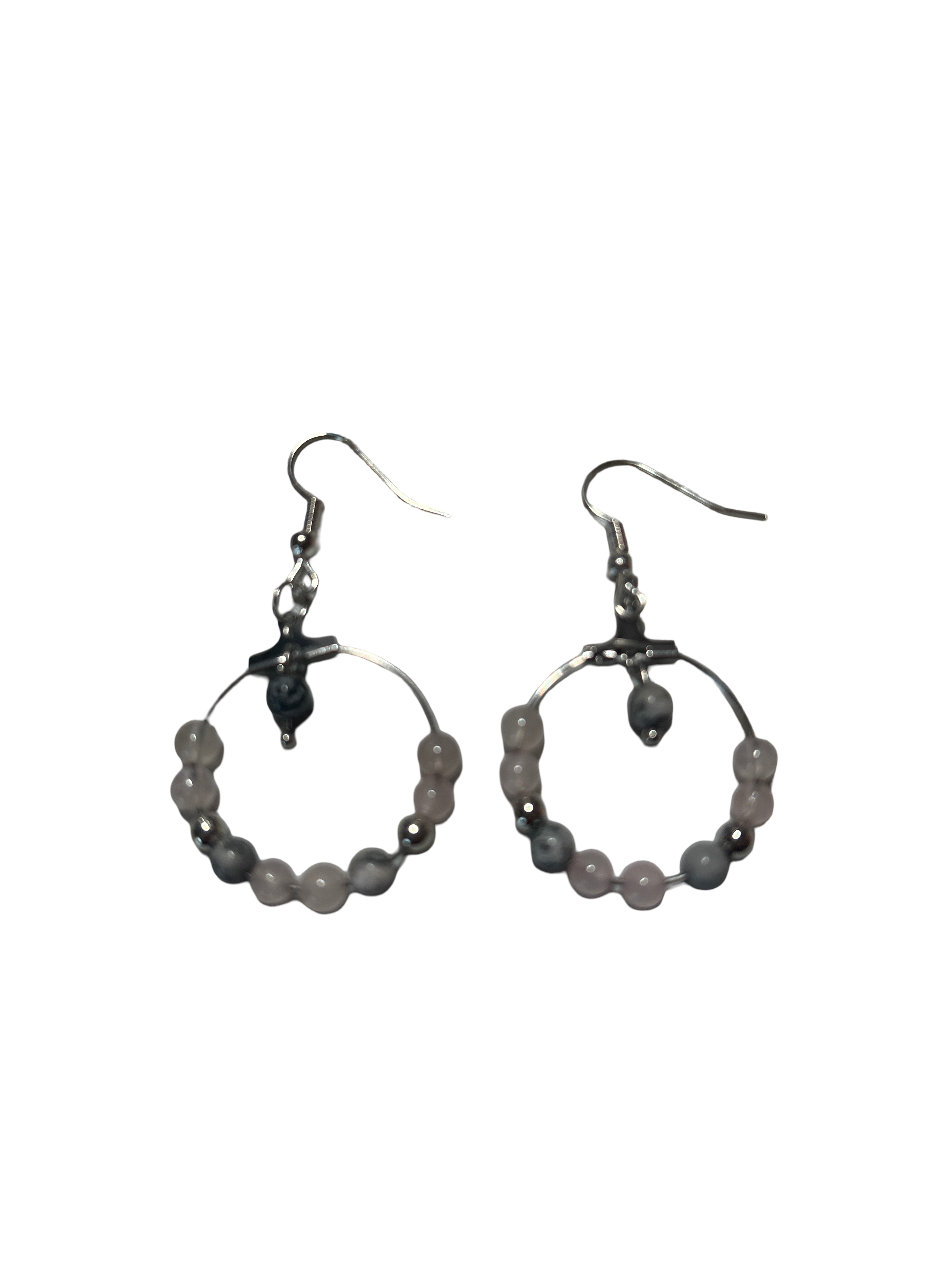 Boucle d’oreille quartz rose et jaspe gris