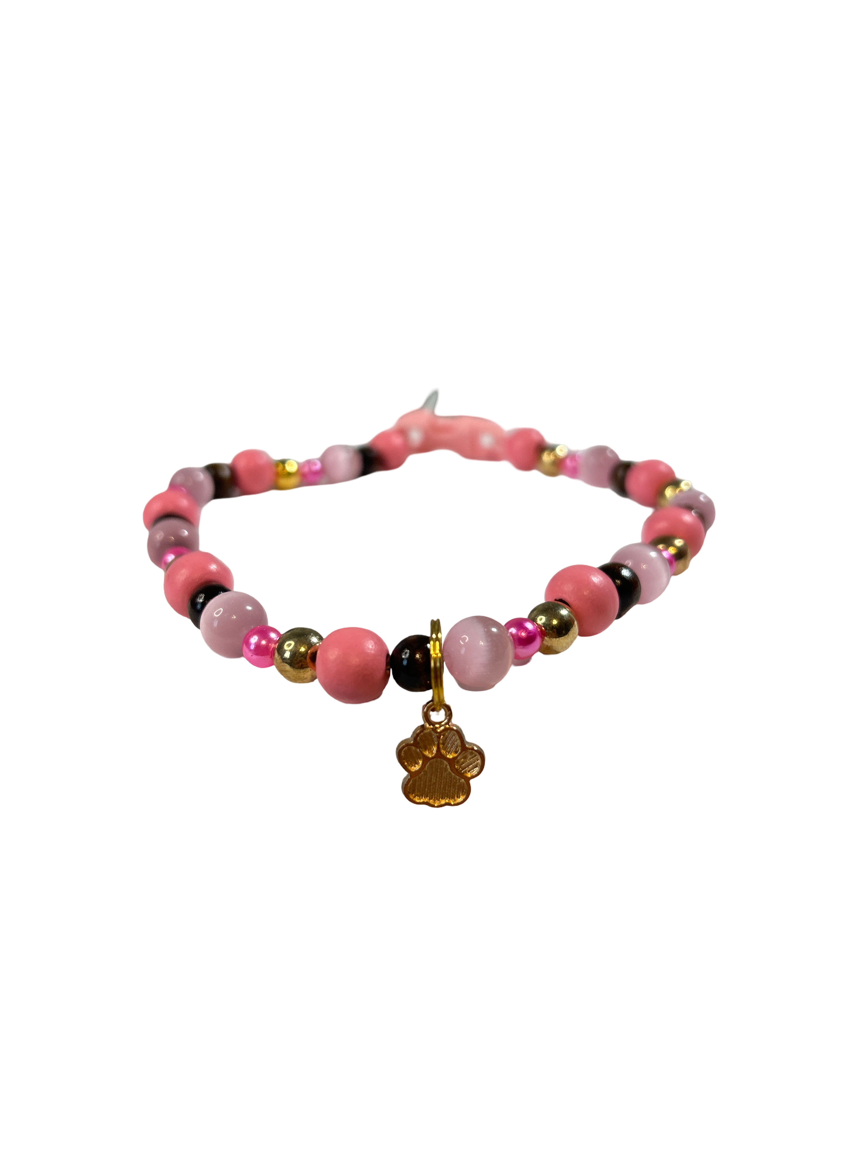 Collier chien fil élastique 13.5 pouces œil de chat rose