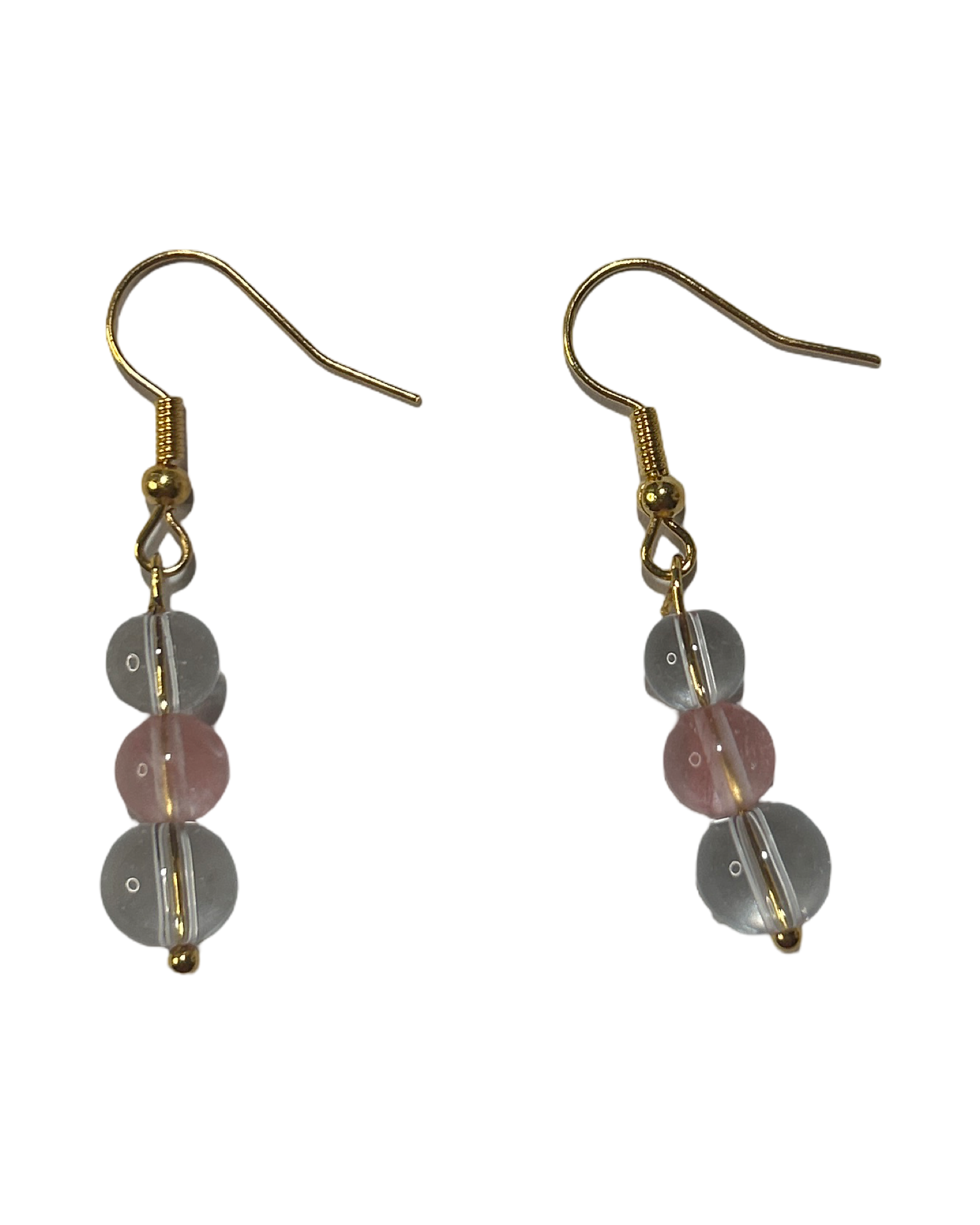 Boucle d’oreille cristal de roche et quartz cerise
