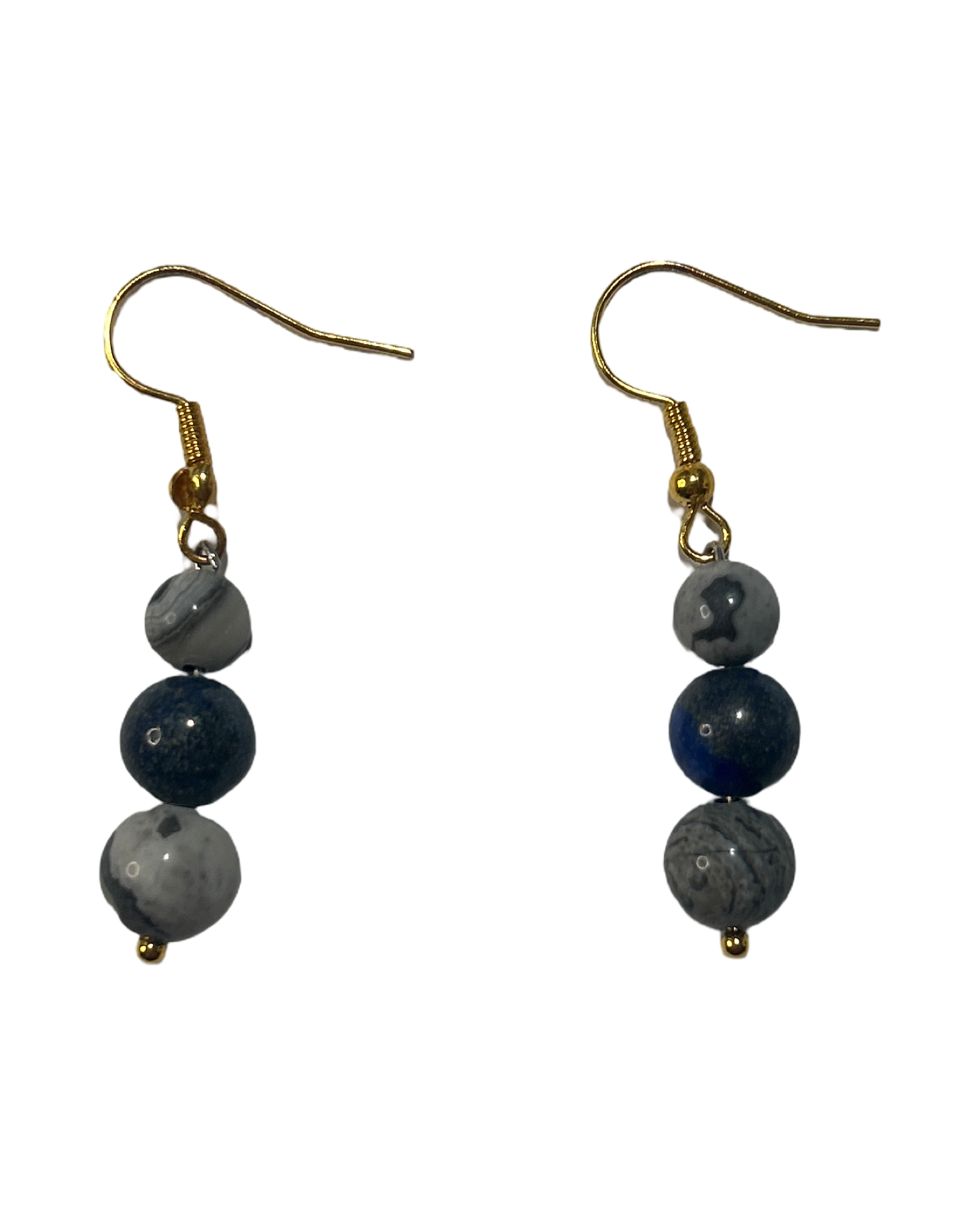 Boucle d’oreille jaspe gris et lapis lazuli