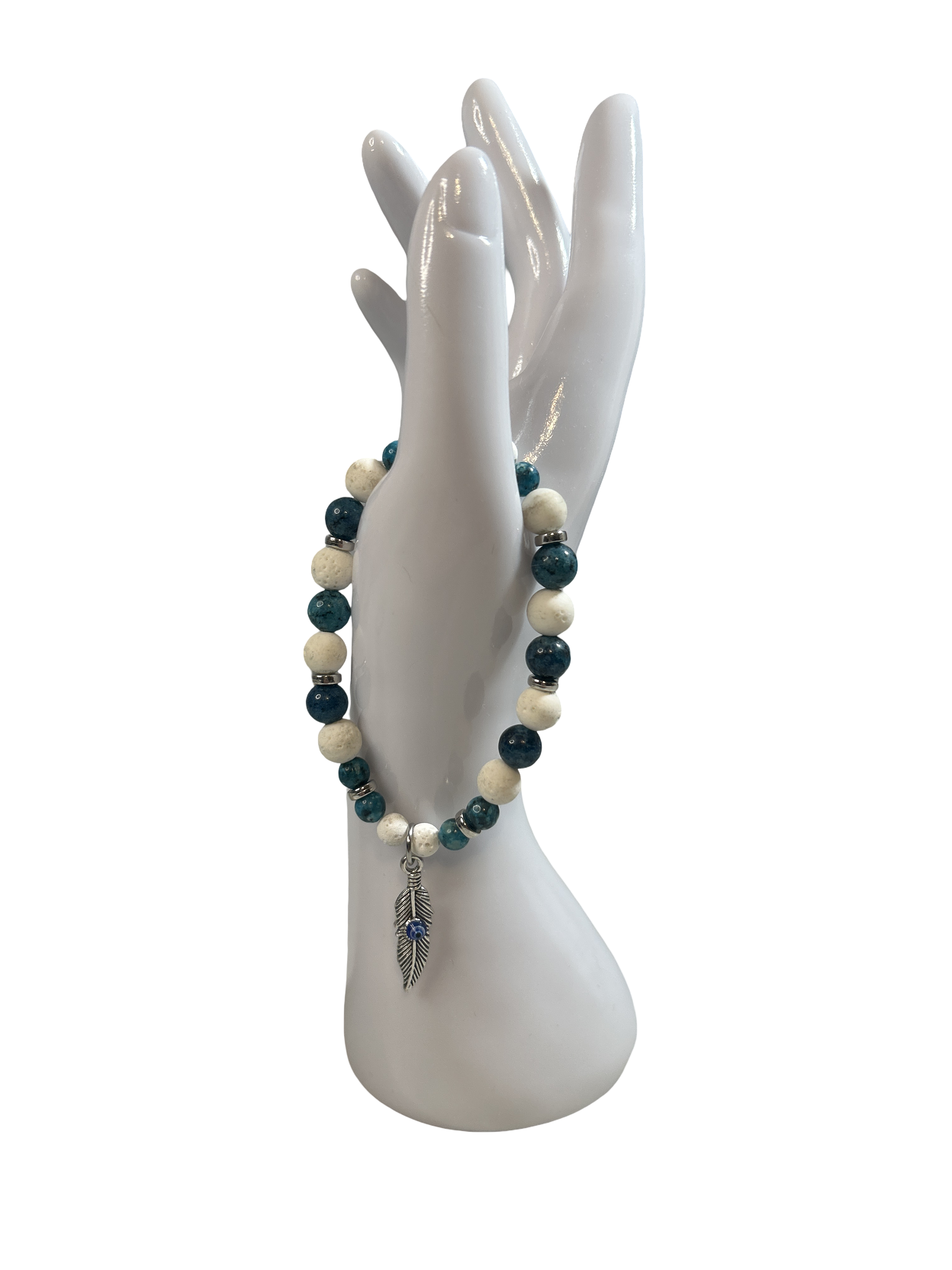 Bracelet homme pierre de lave blanche et jaspe Kambaba