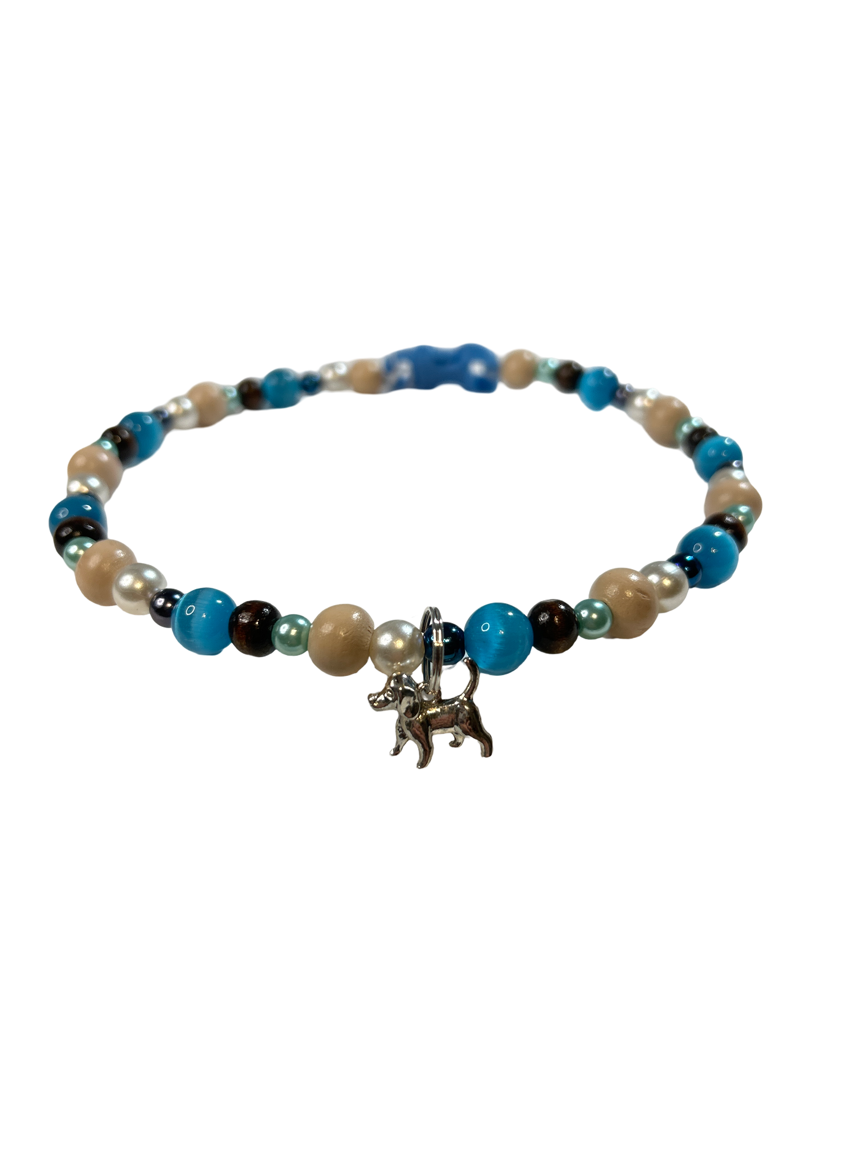 Collier chien fil élastique 15 pouces œil de chat bleu