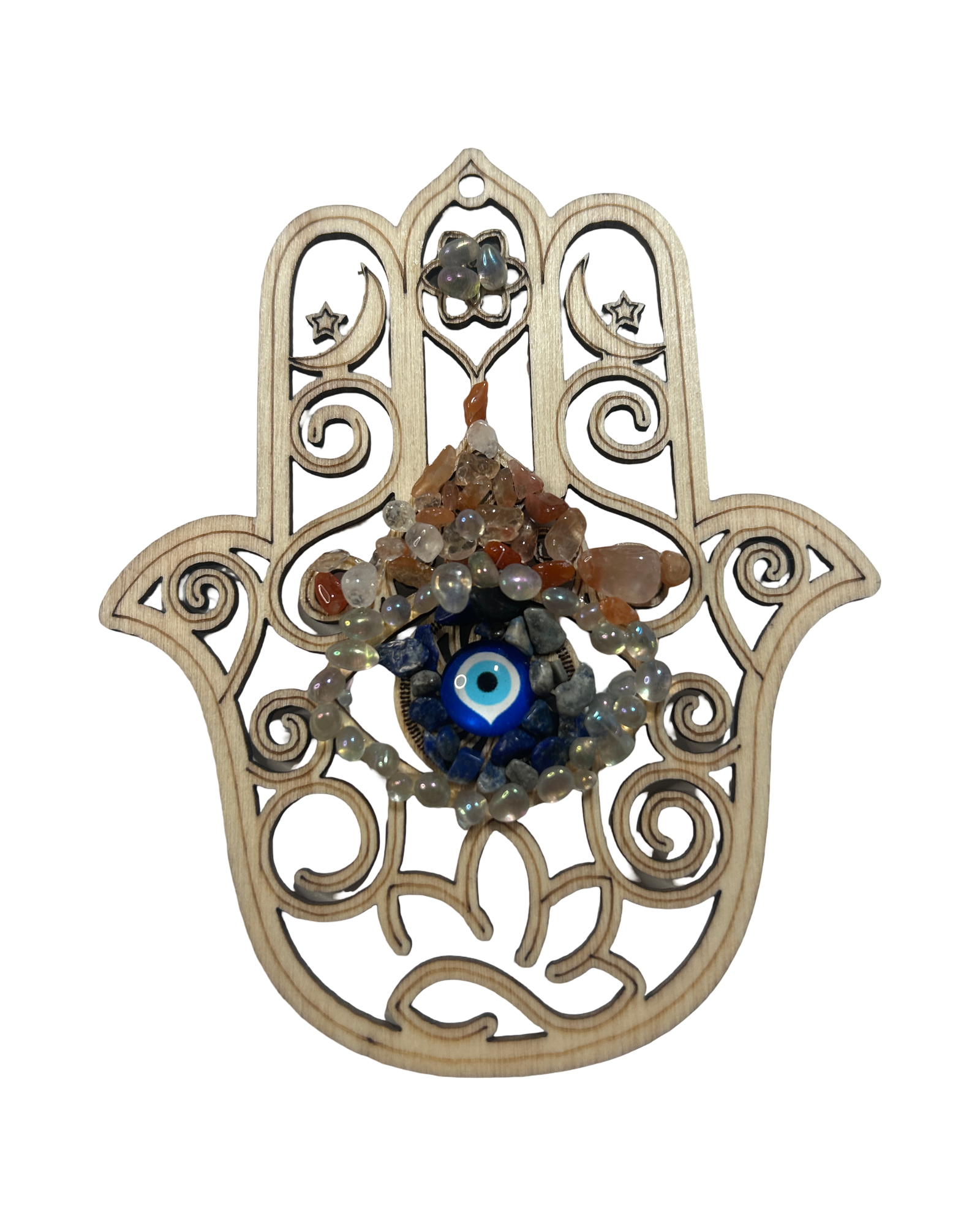 Main de Fatima 5 pouces lapis lazuli, aura Angel et cornaline