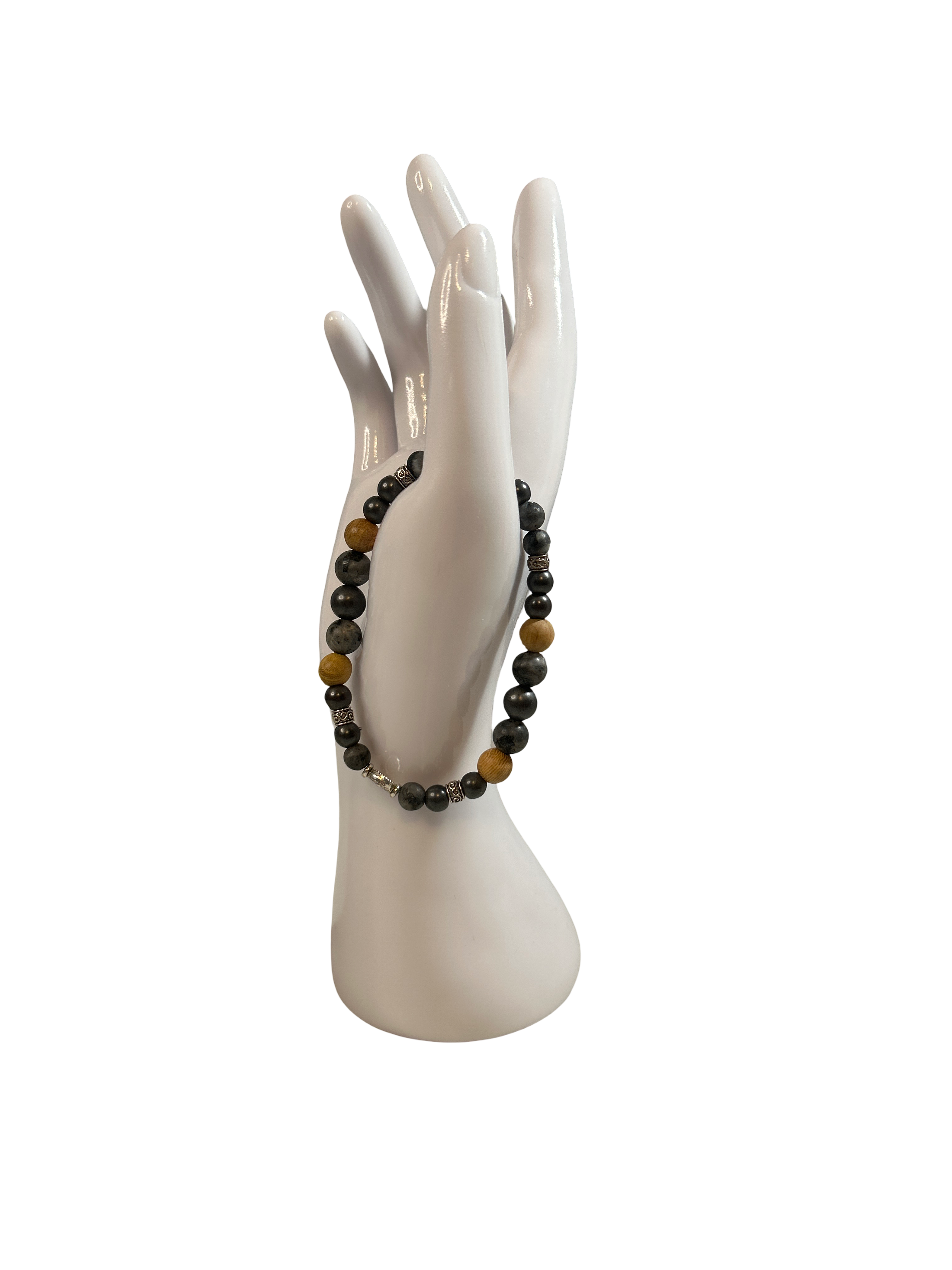 Bracelet homme hématite brute et Larvikite