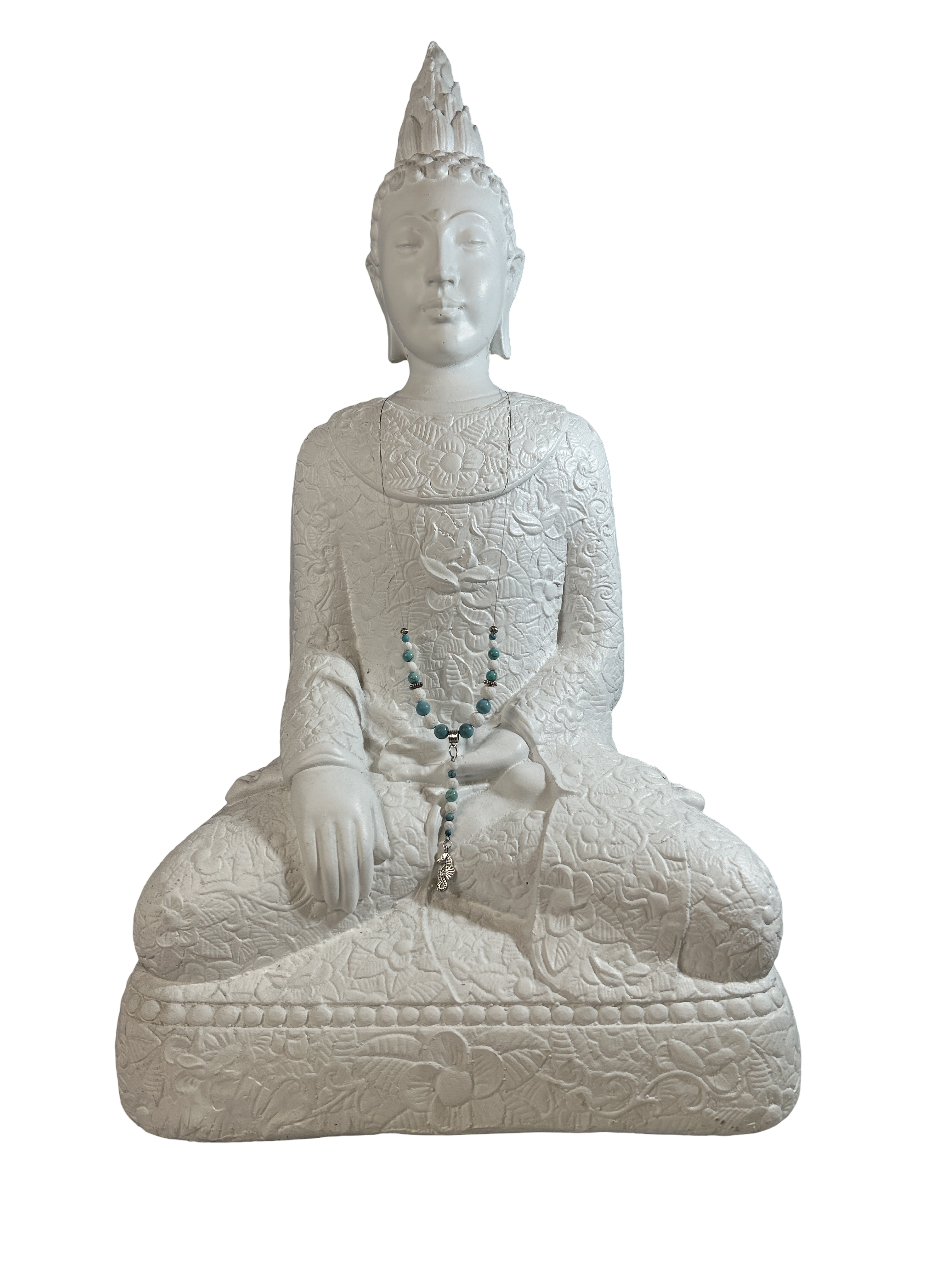 Collier avec fil d’acier inoxydable turquoise et pierre de lave blanche