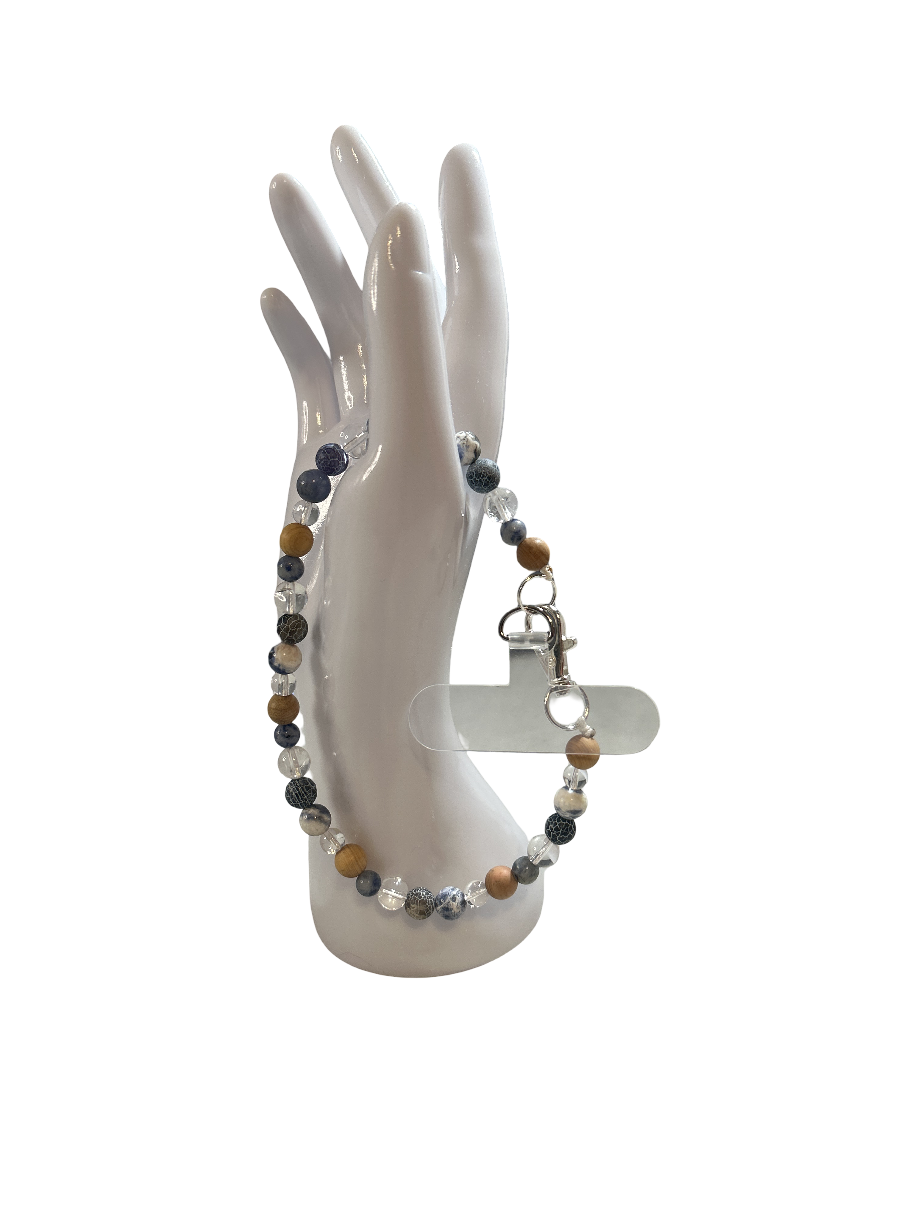 Attache cellulaire sodalite et cristal de roche (quartz clair)