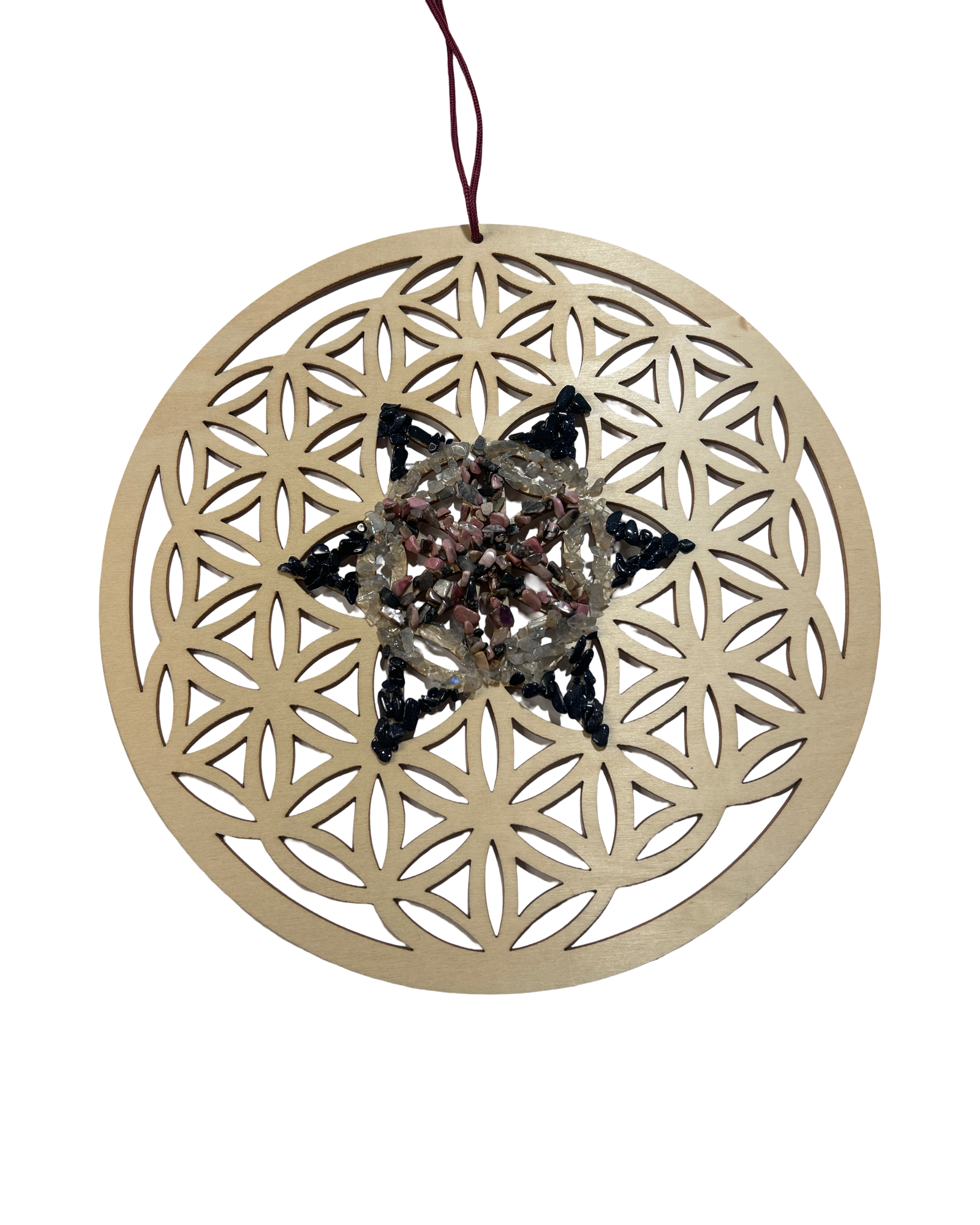 Fleur de vie 12 pouces pierre de lune, Angélite et lapis lazuli