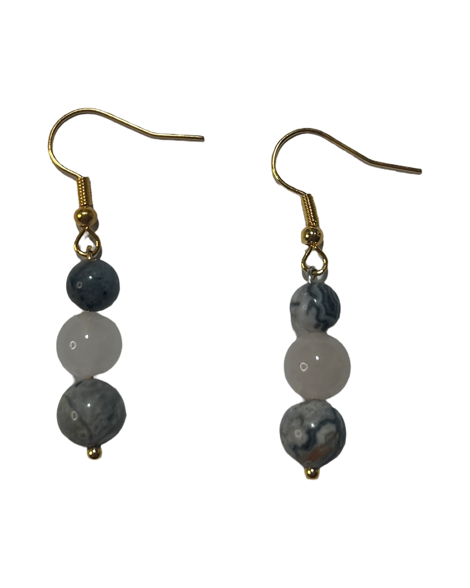 Boucle d’oreille jaspe gris et quartz blanc