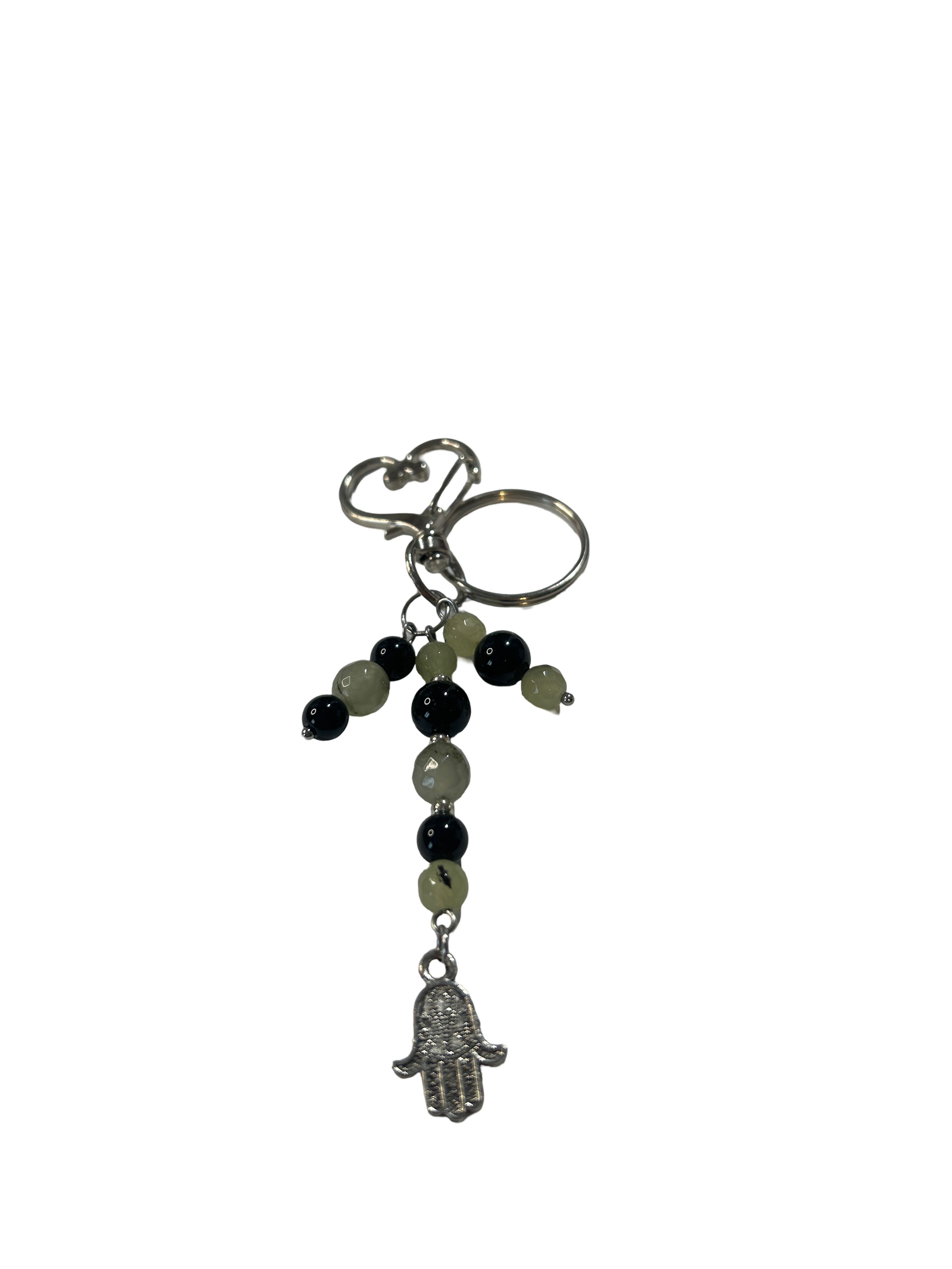 Porte clé prehnite et obsidienne