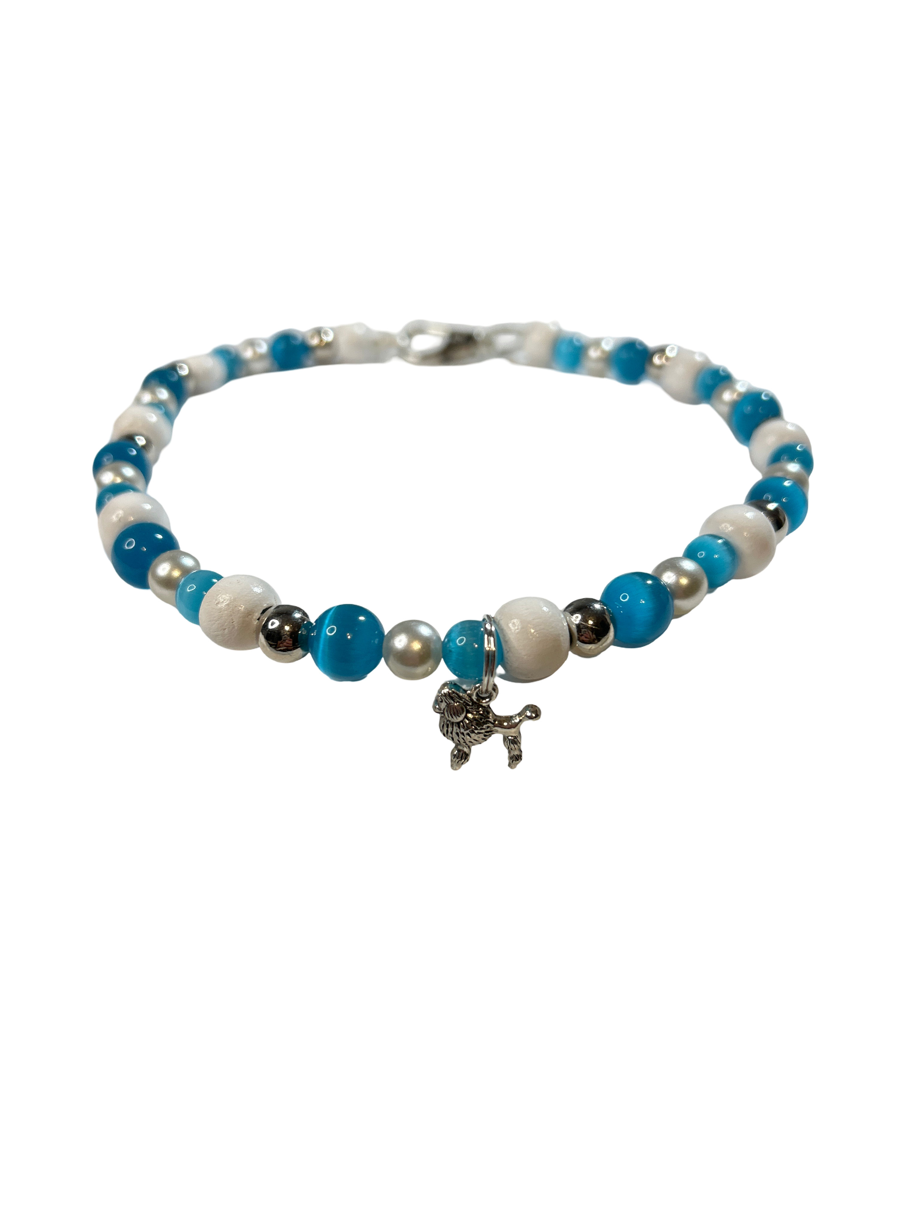 Collier chien fil élastique 16 pouces œil de chat bleu