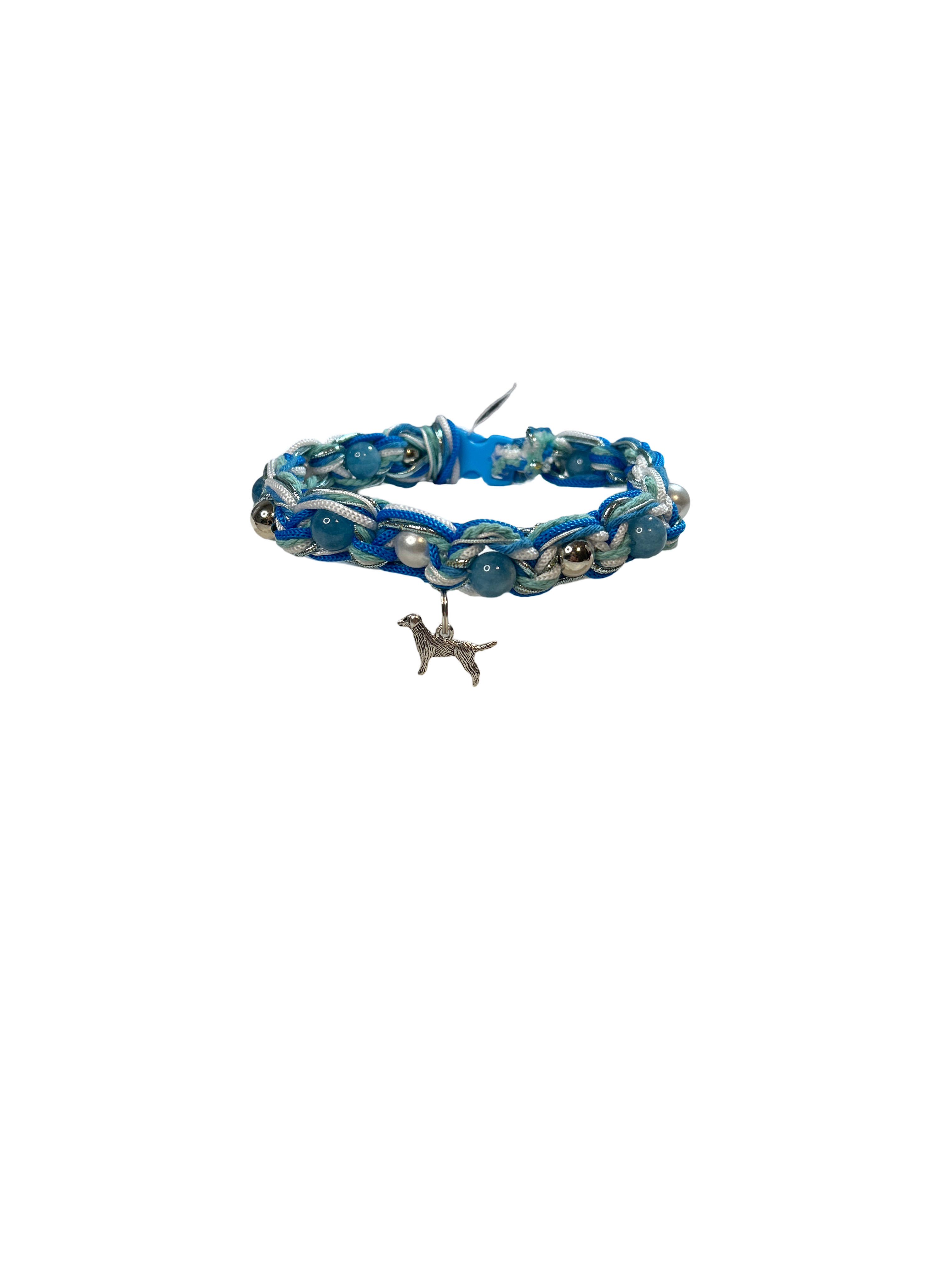 Collier tressé chien 12.5 pouces aigue marine