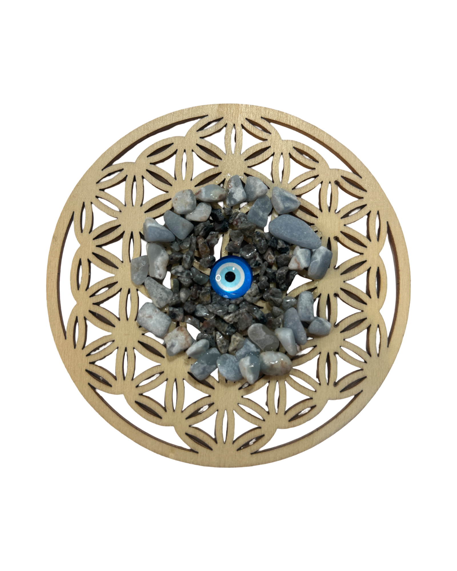 Fleur de vie 4 pouces yooperlite et Angélite bleu