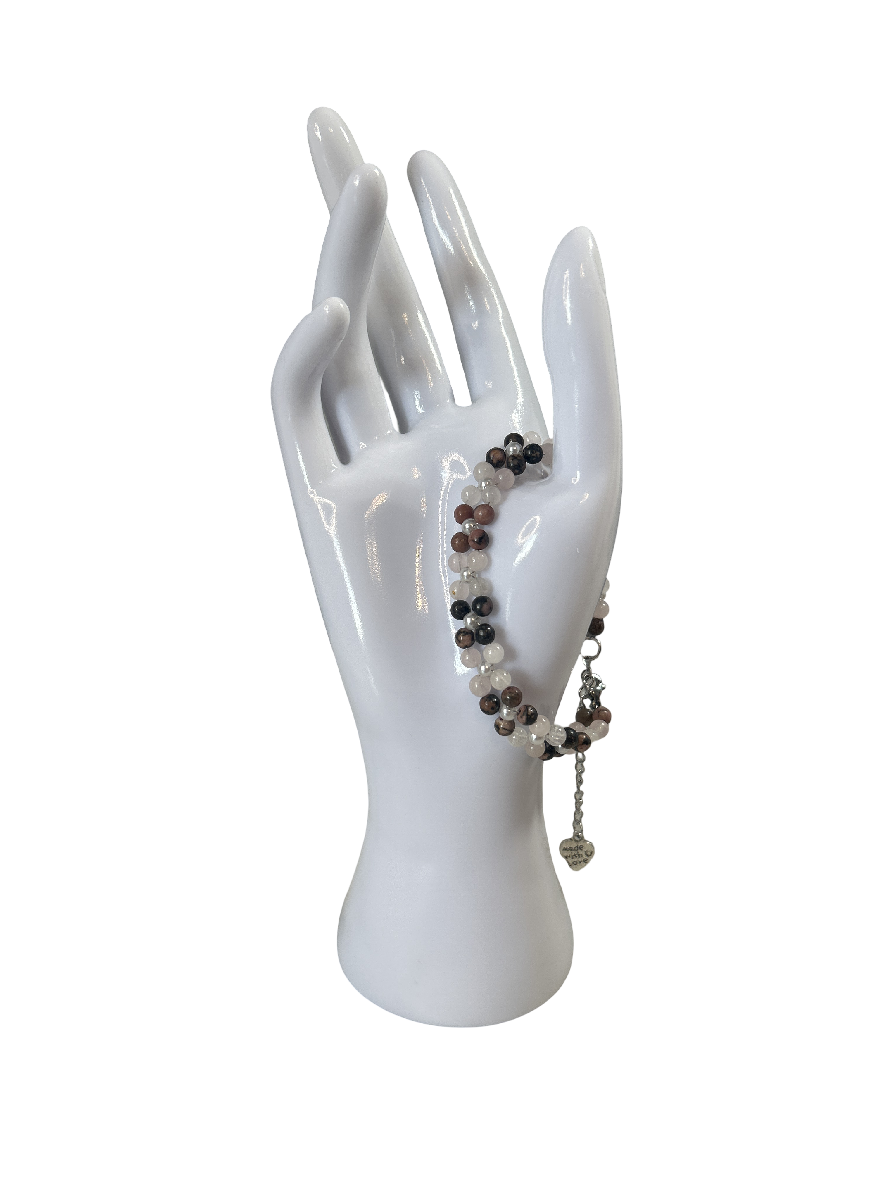 Bracelet tressé quartz rose et Rhodonite