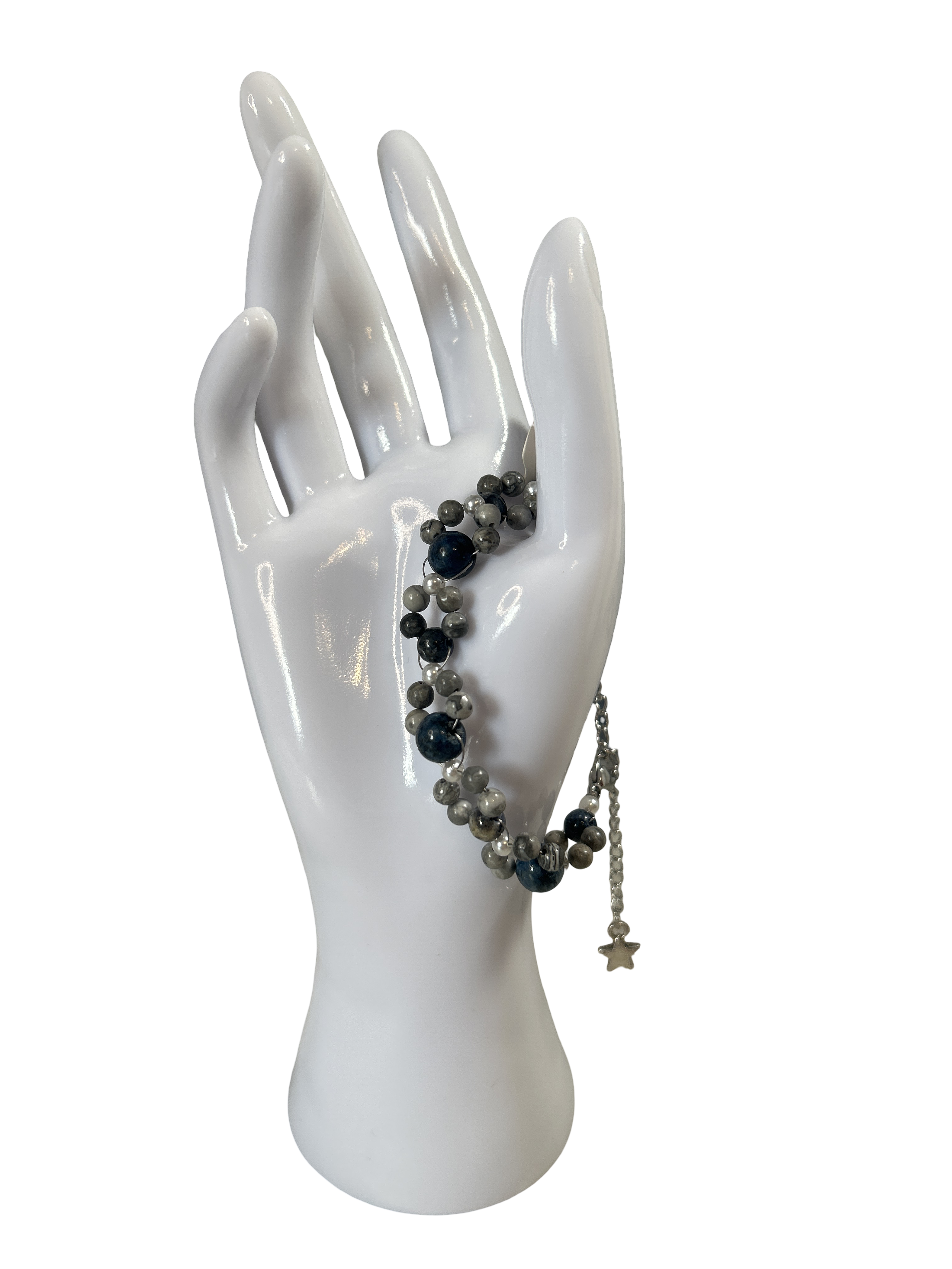 Bracelet tressé jaspe bleu et jaspe gris