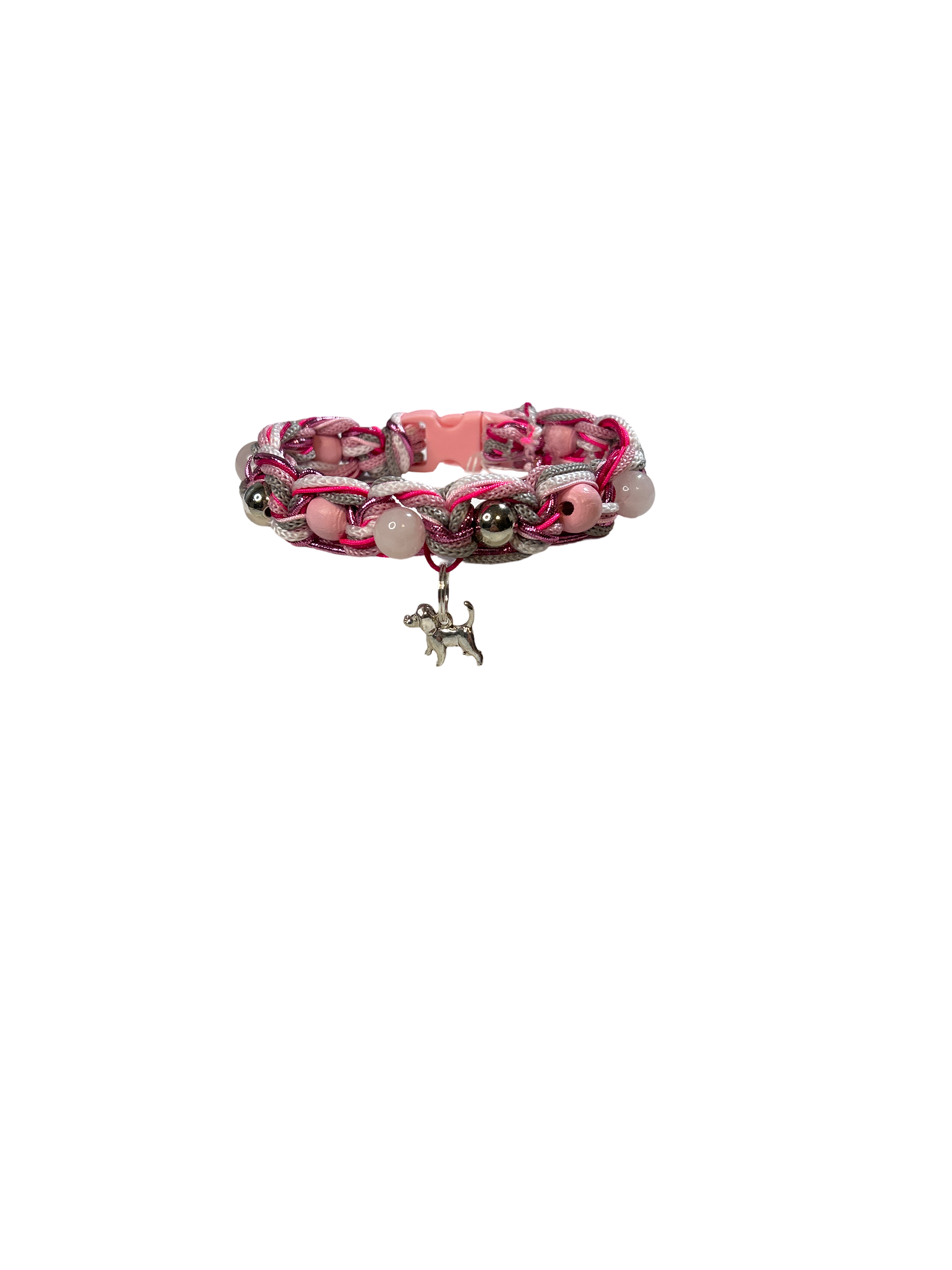 Collier tressé chien quartz rose 9 pouces