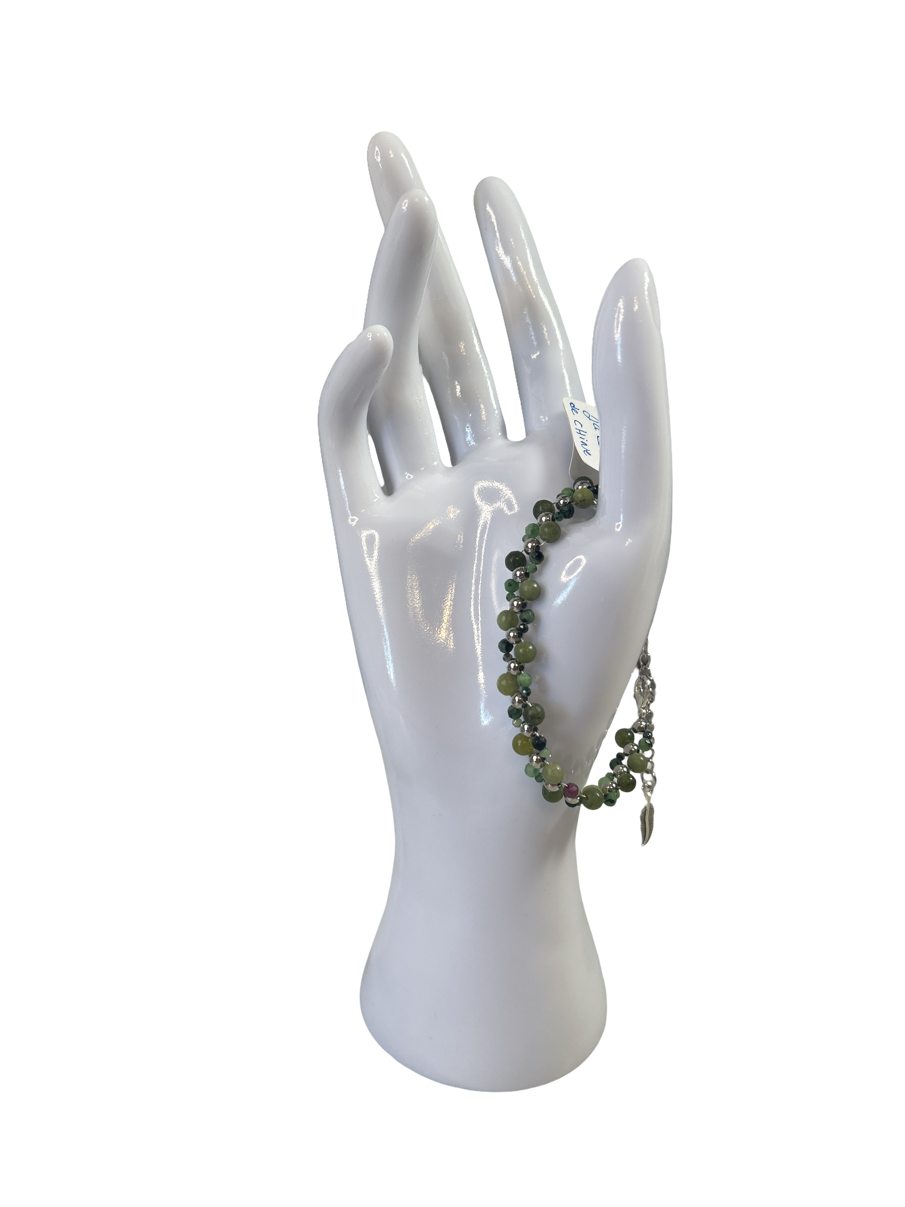 Bracelet tressé rubis zoïsite et jade de chine