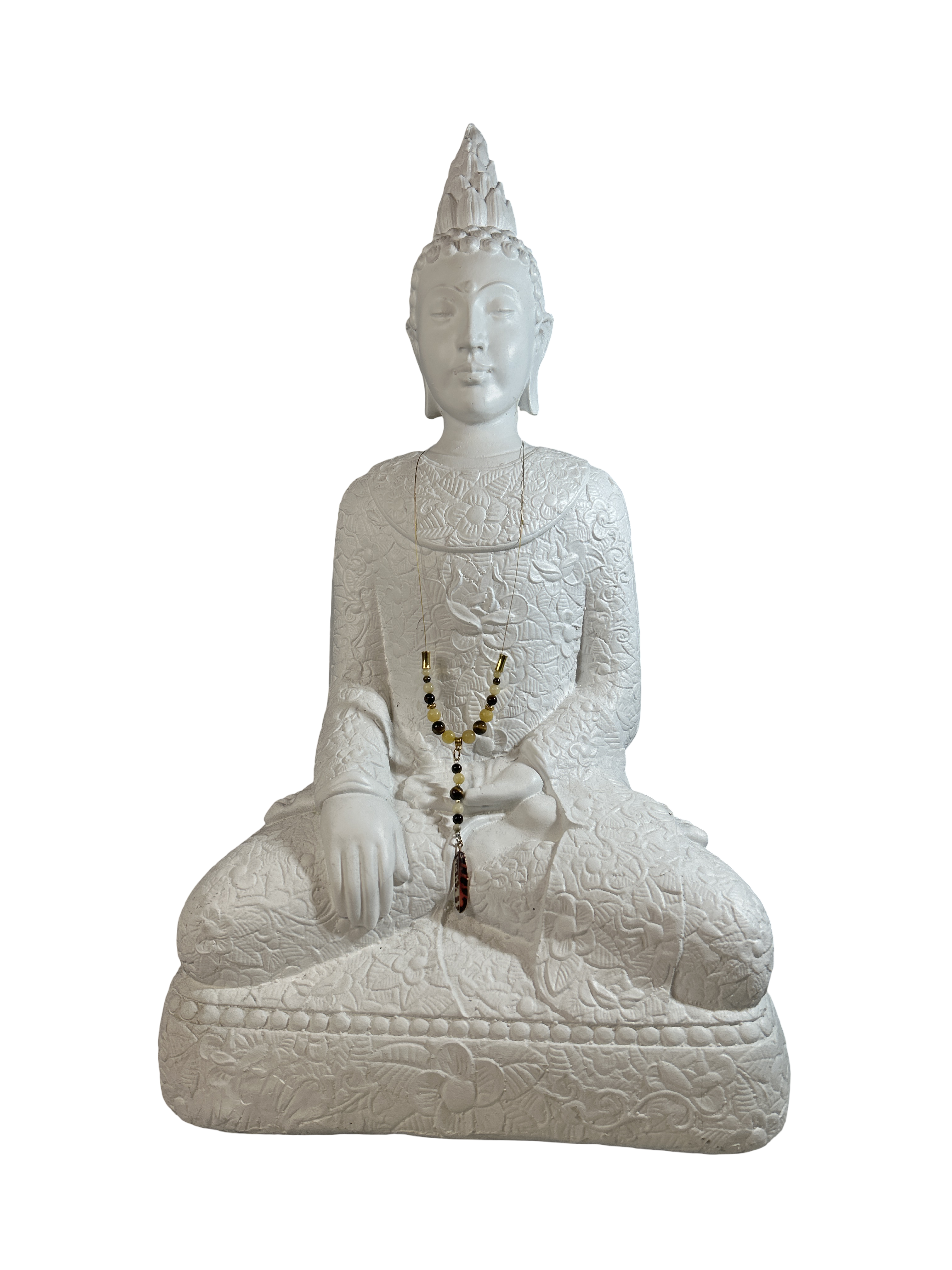 Collier avec fil d’acier inoxydable calcite jaune et œil de tigre