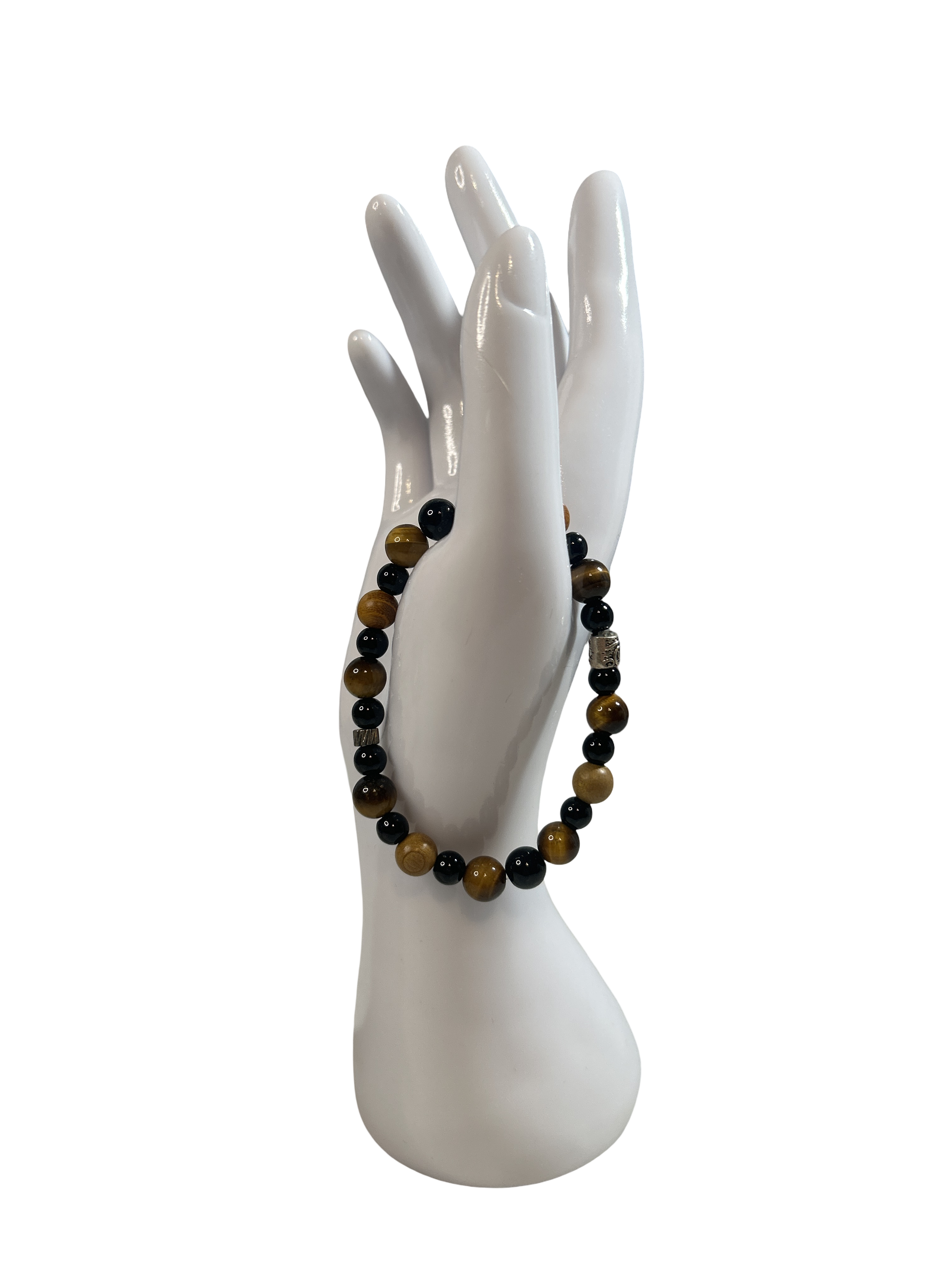 Bracelet homme œil de tigre et onyx