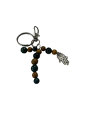 Porte clé bois fossilisé et agate mousse