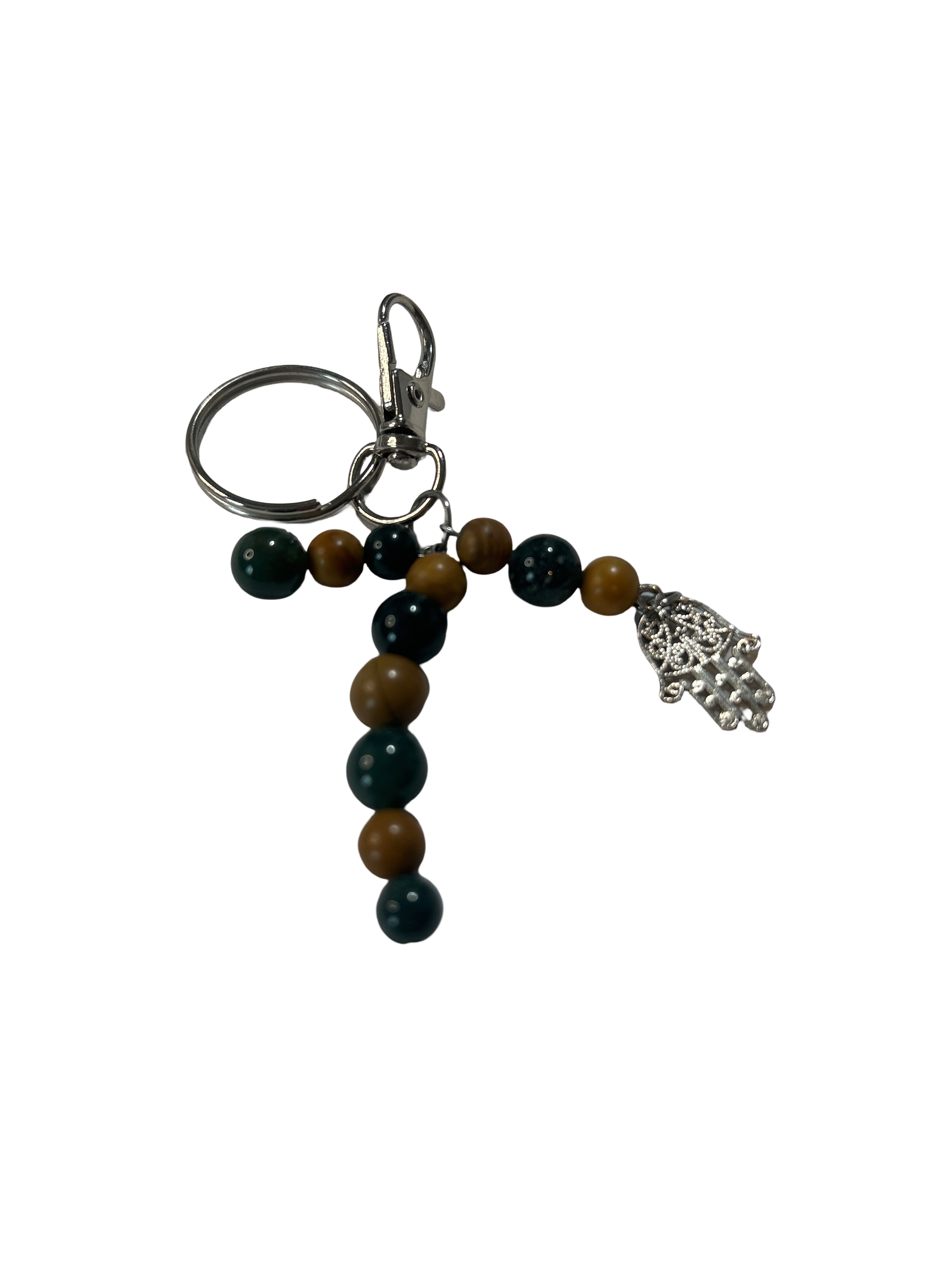 Porte clé bois fossilisé et agate mousse