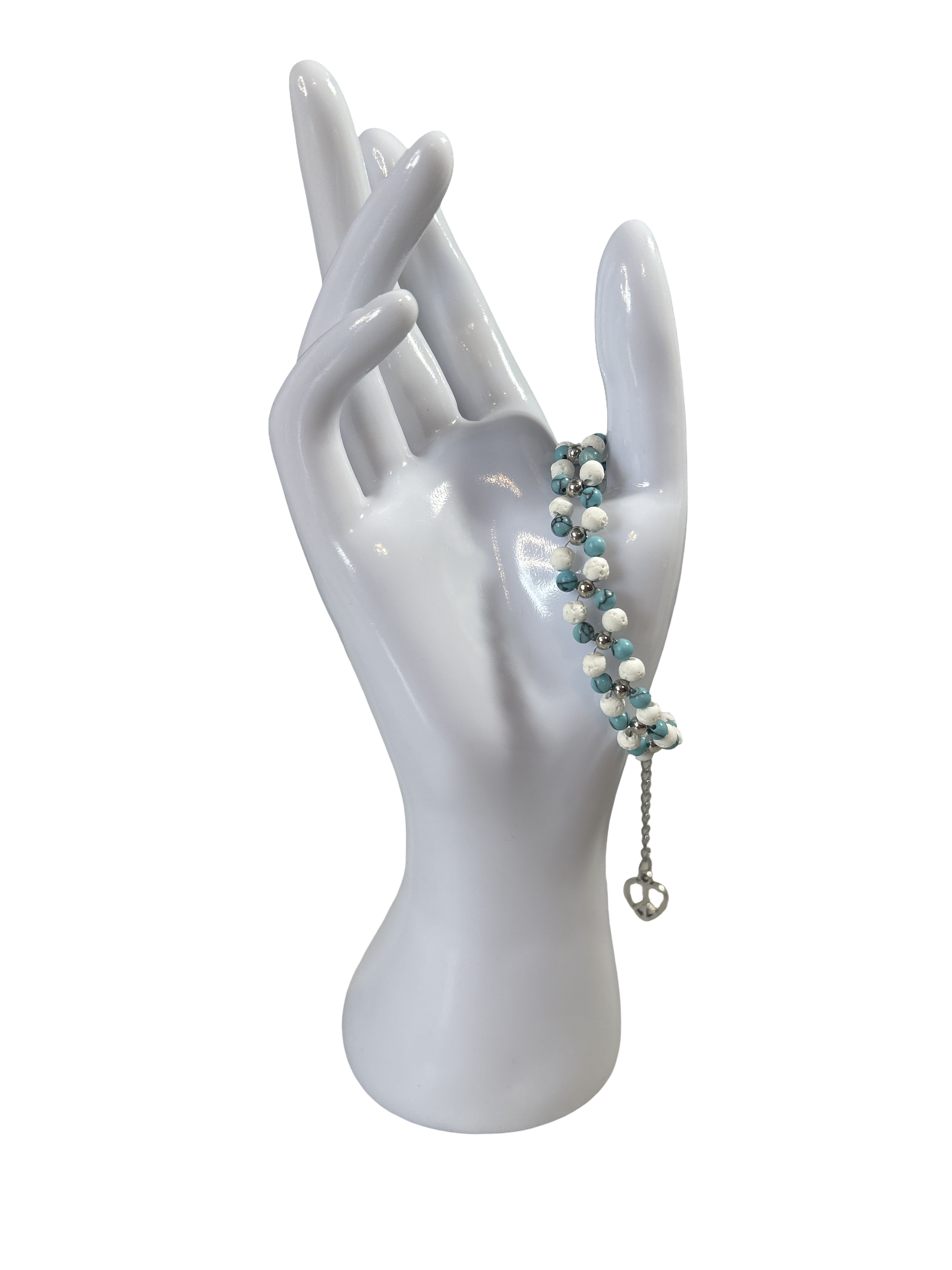 Bracelet tressé turquoise et pierre de lave blanche