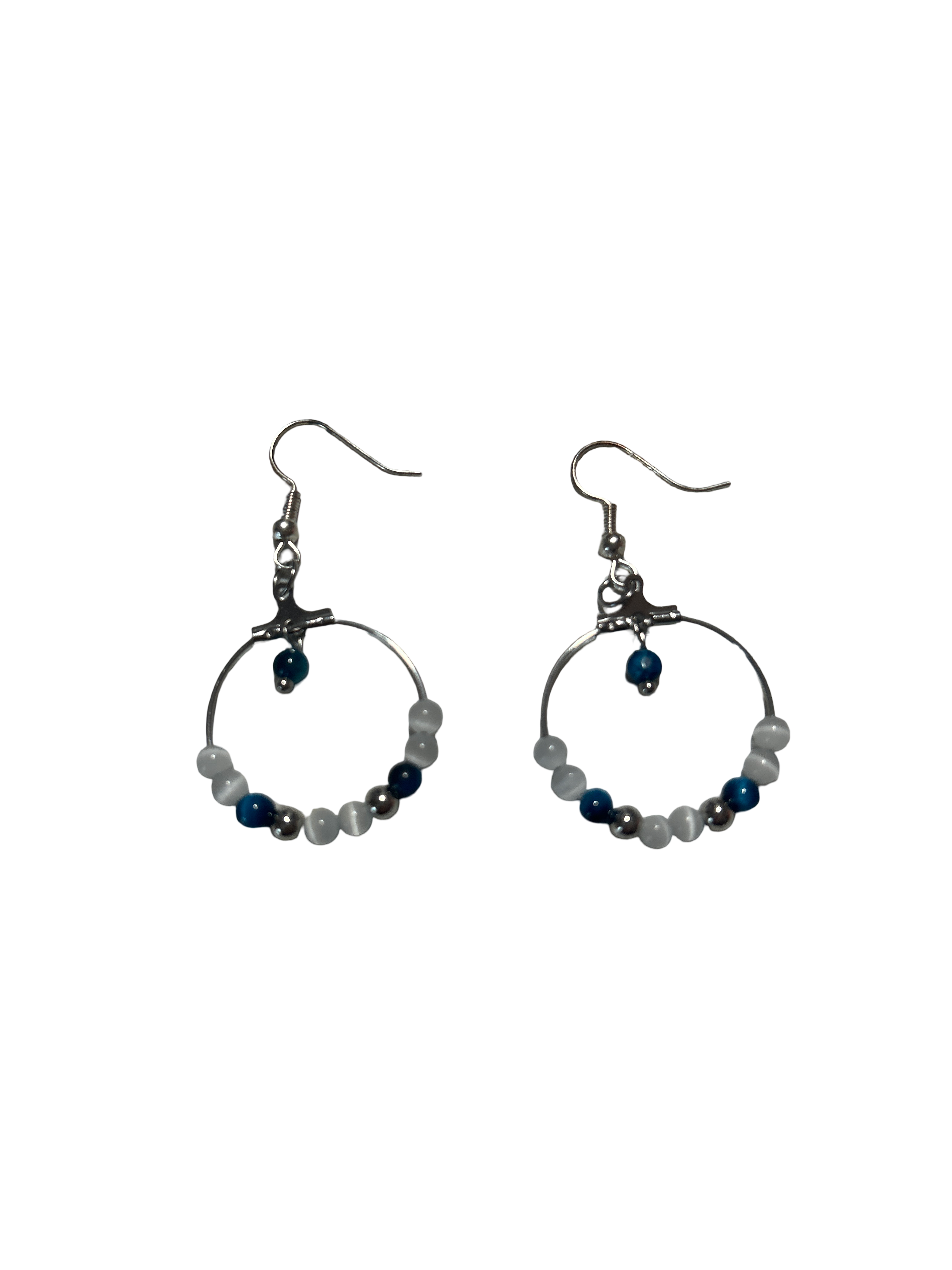 Boucle d’oreille pierre de lune et œil de tigre bleu