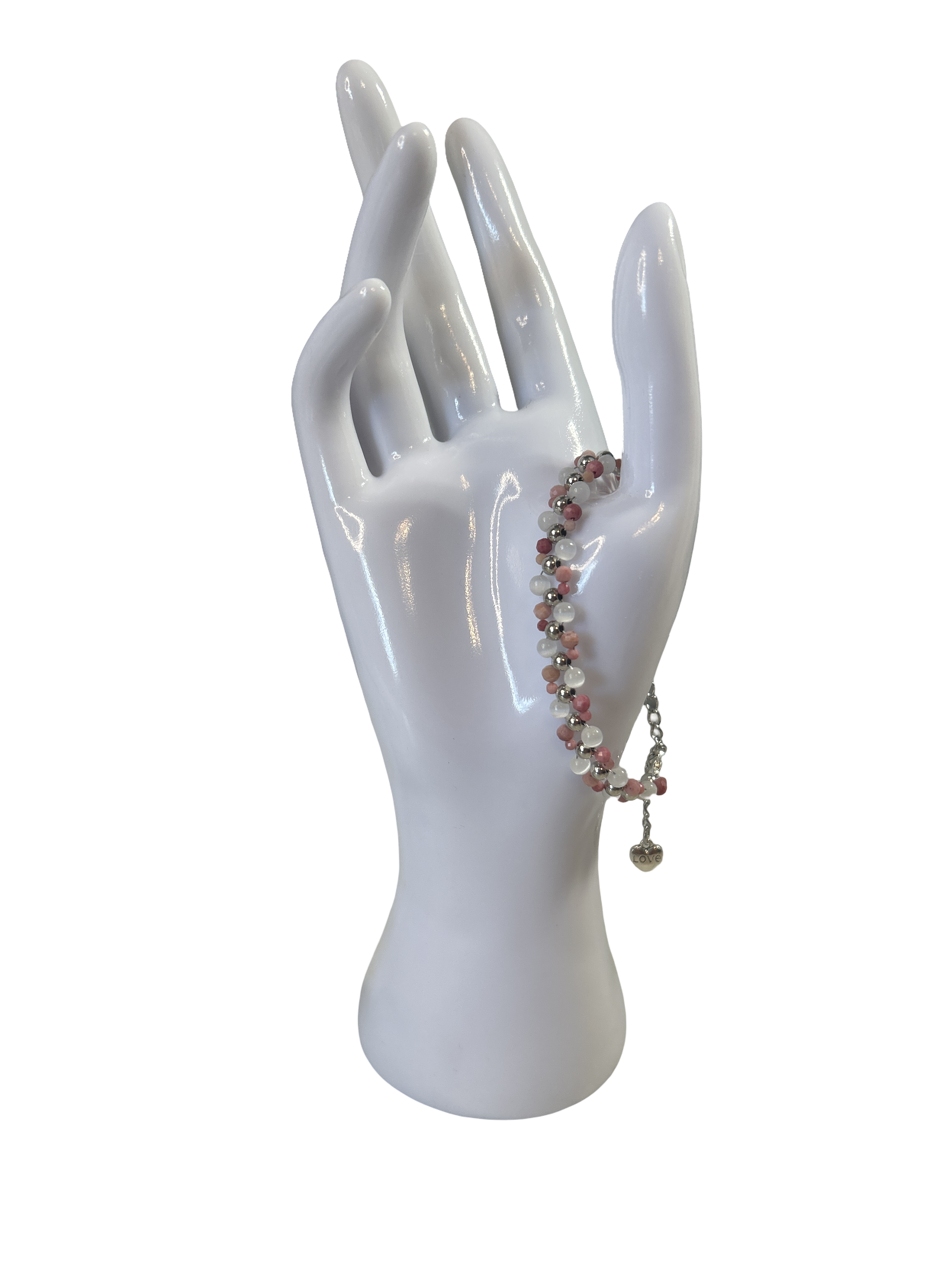 Bracelet tressé rhodochrosite et pierre de lune