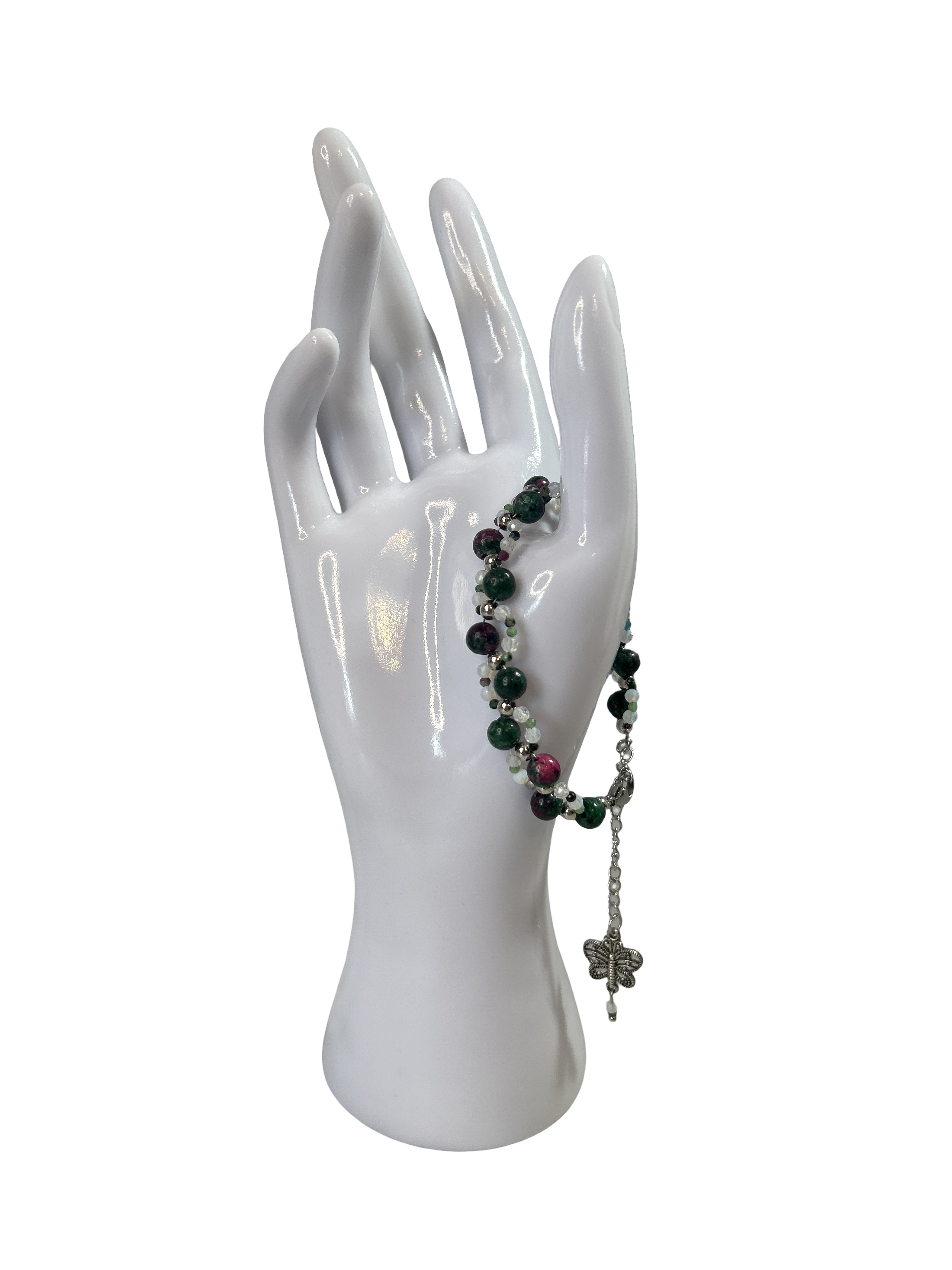 Bracelet tressé rubis zoïsite et opaline