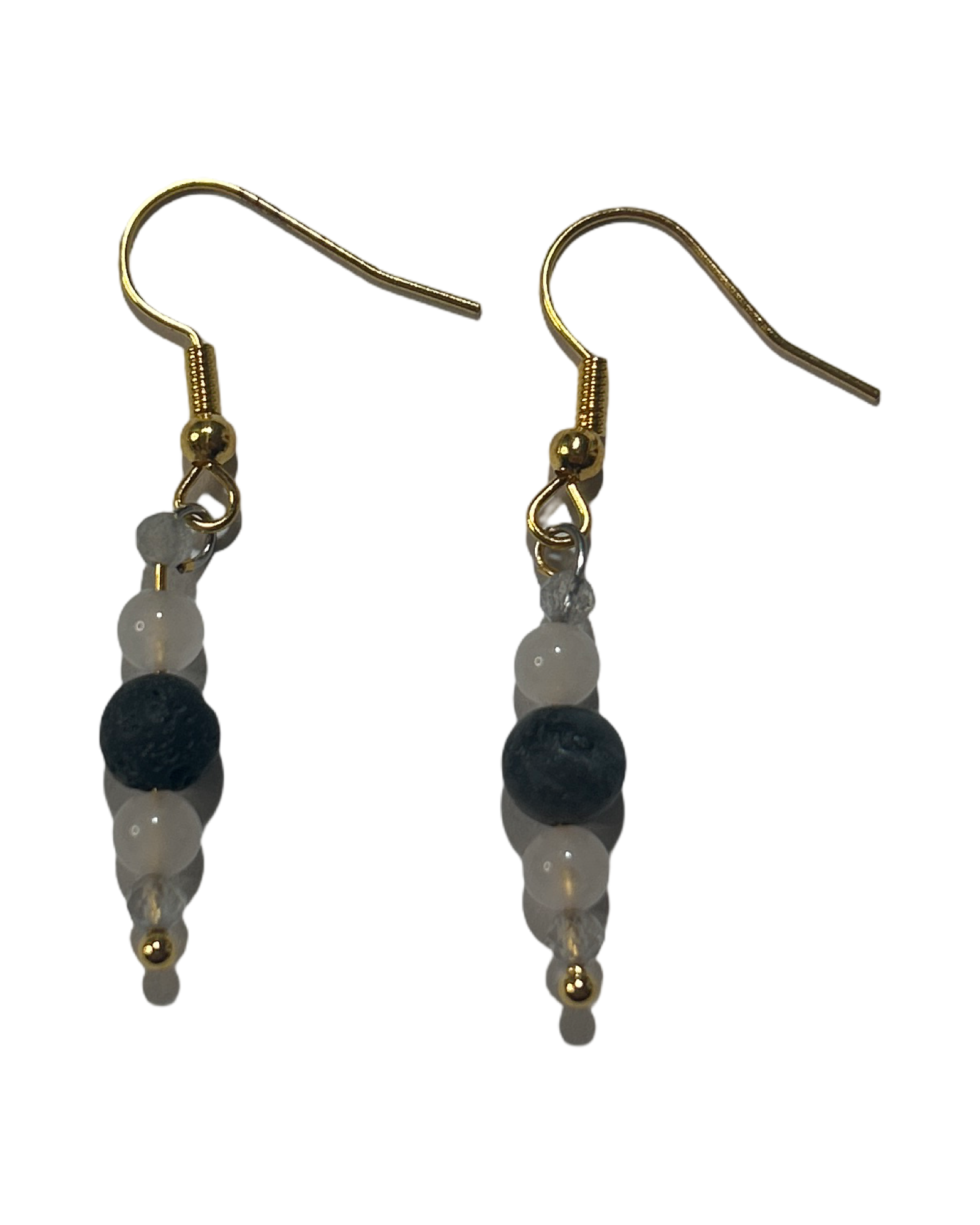 Boucle d’oreille Larvikite, labradorite et quartz rose