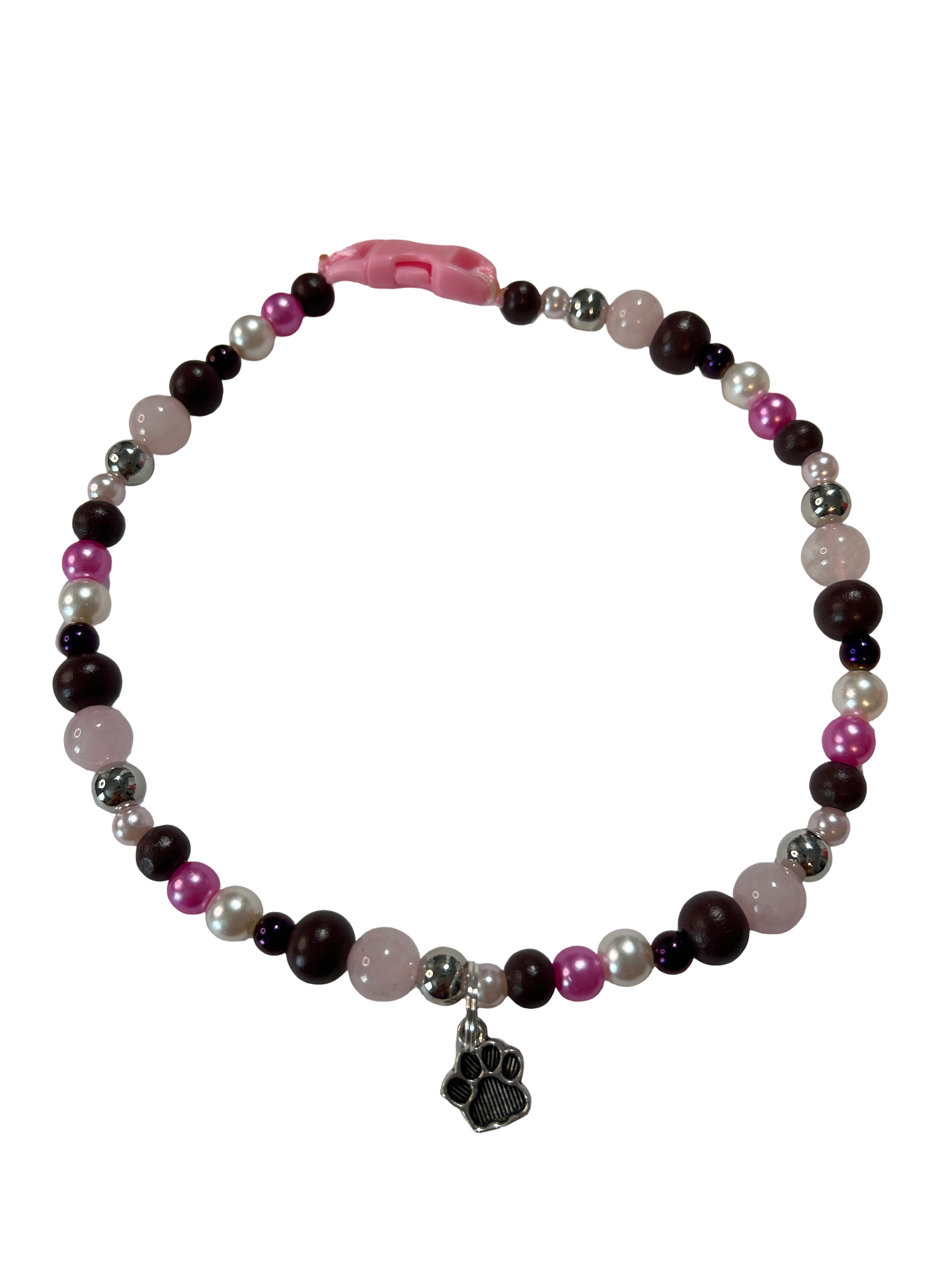 Collier chien fil nylon 15 pouces Quartz rose