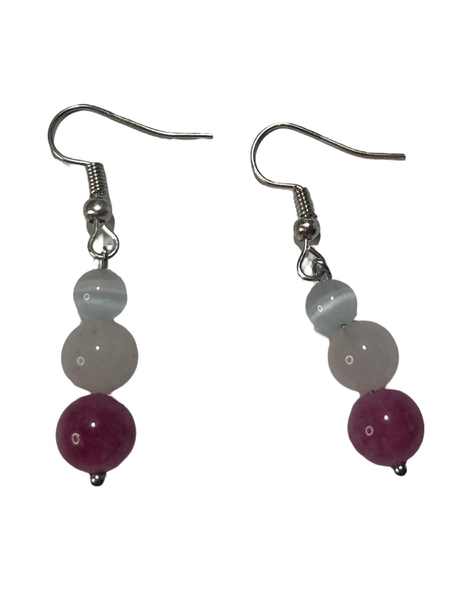 Boucle d’oreille quartz fraise, quartz rose et pierre de lune