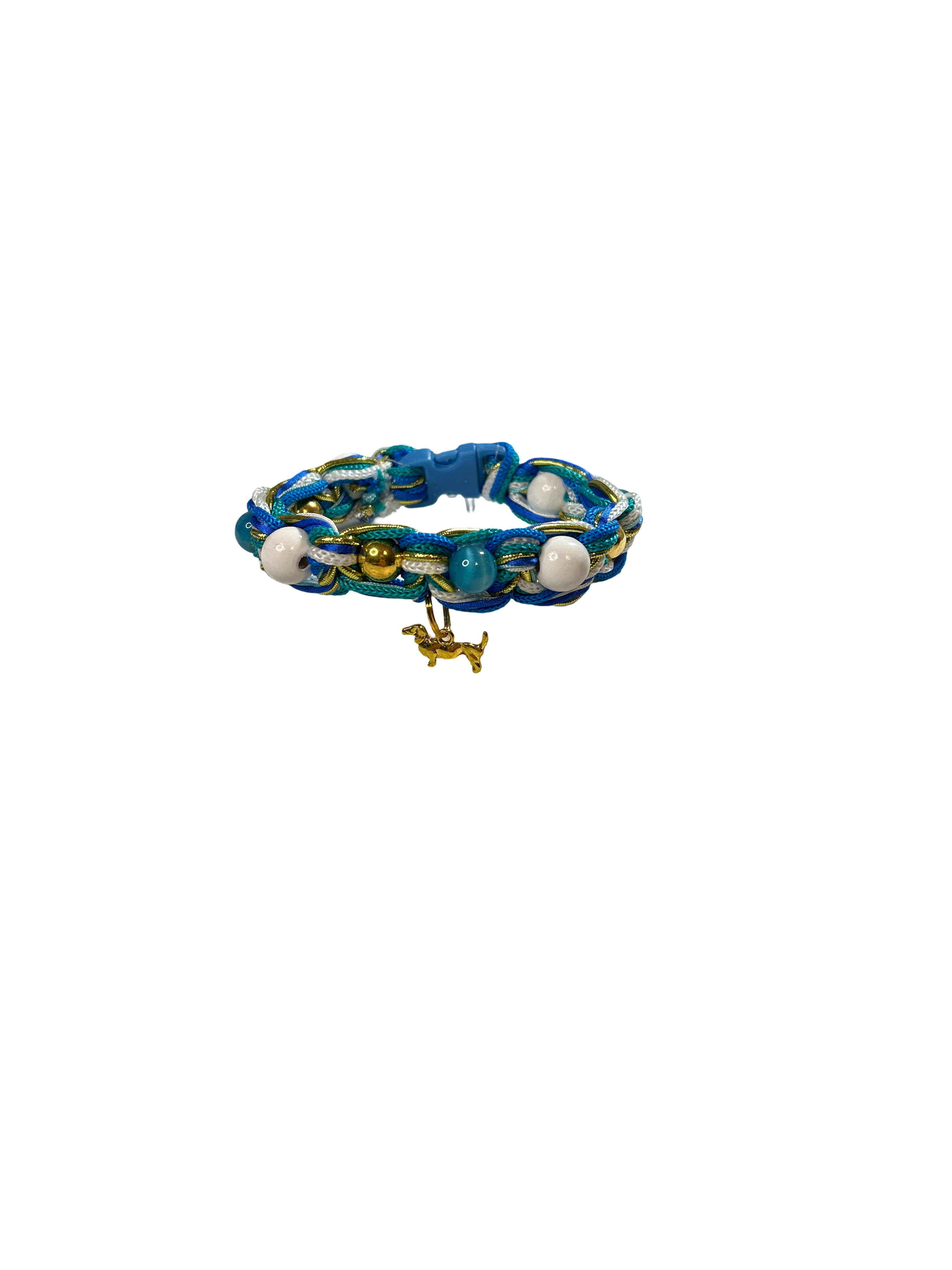 Collier tressé chien 9 pouces œil de chat bleu
