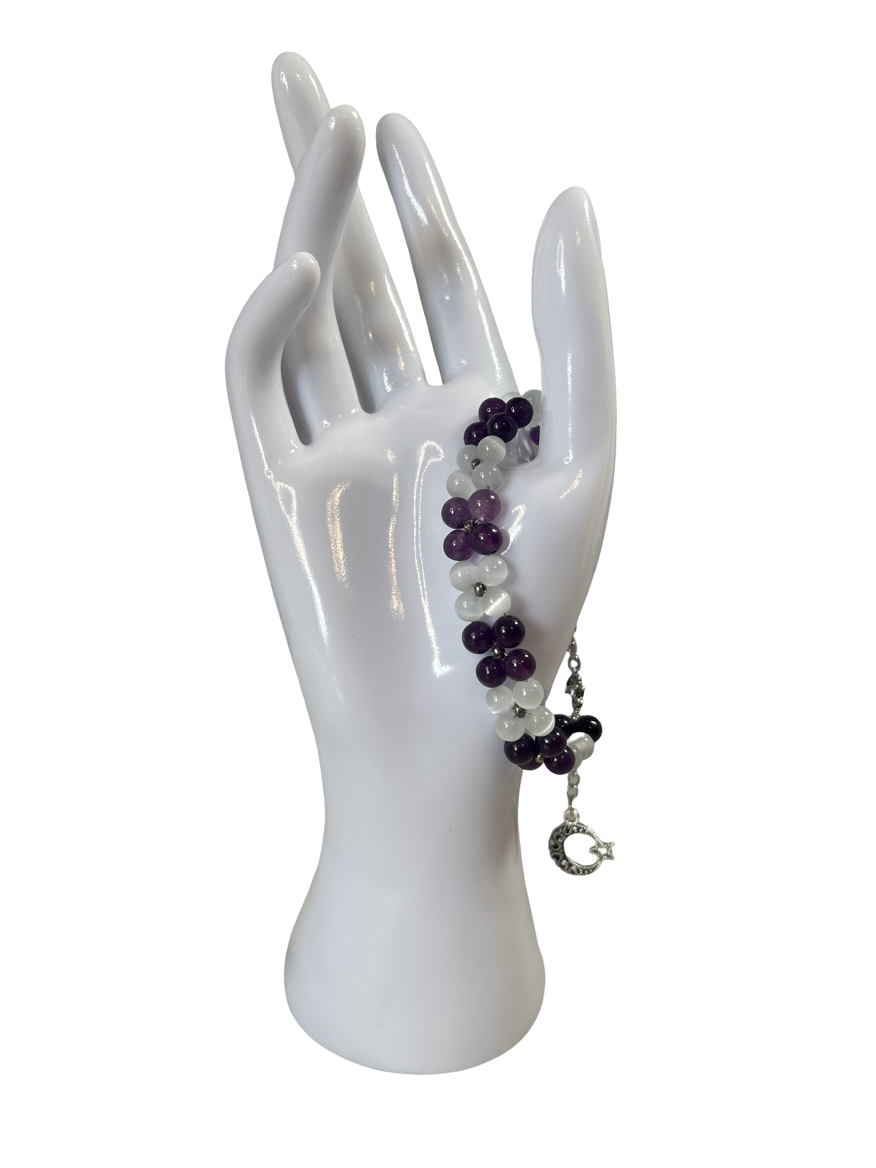 Bracelet tressé améthyste et pierre de lune