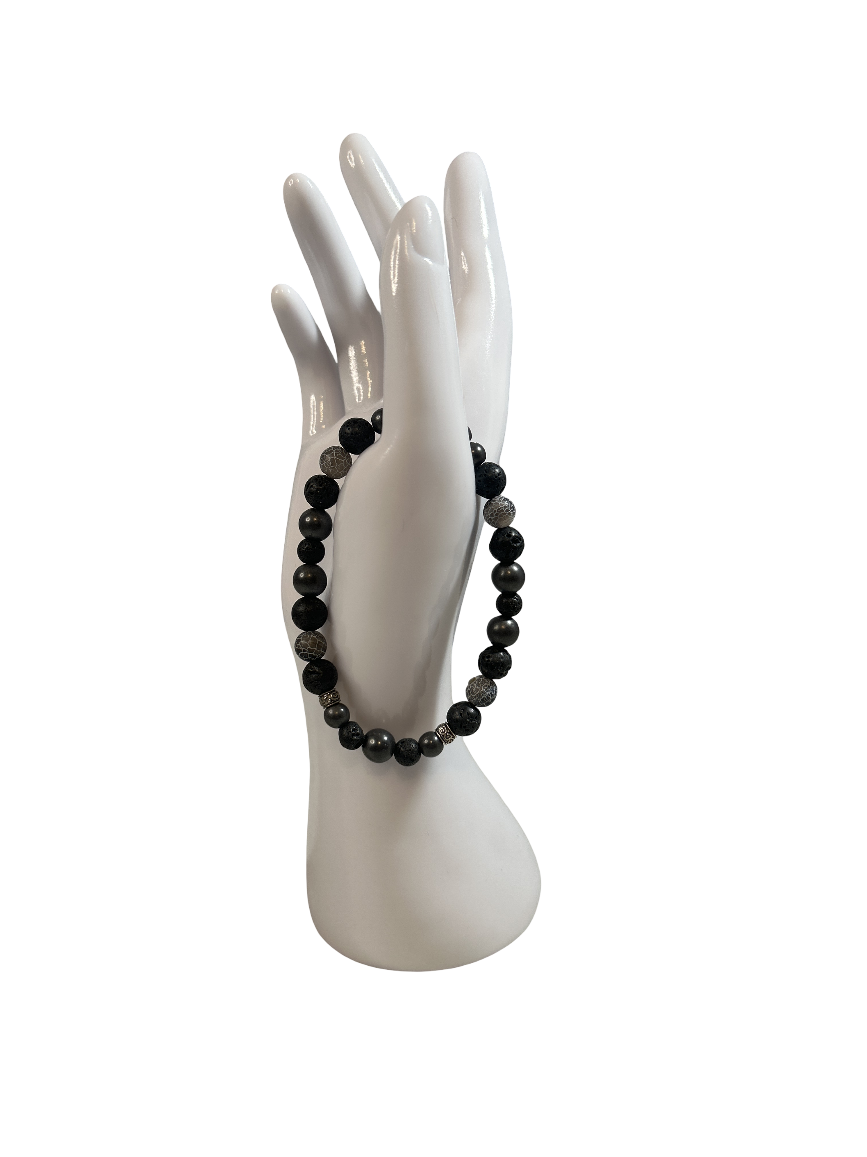 Bracelet homme hématite brute et pierre de lave