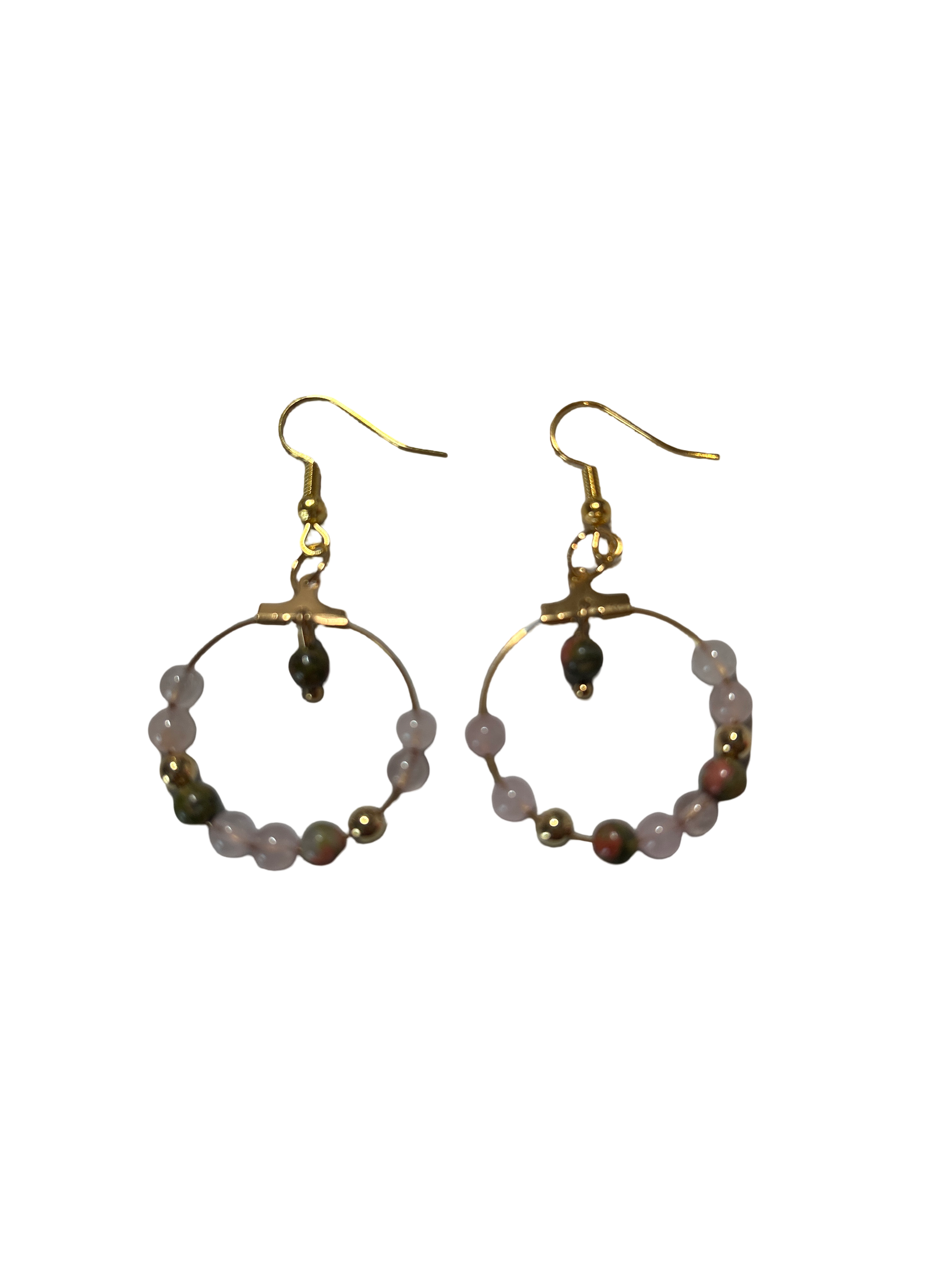 Boucle d’oreille quartz rose et unakite