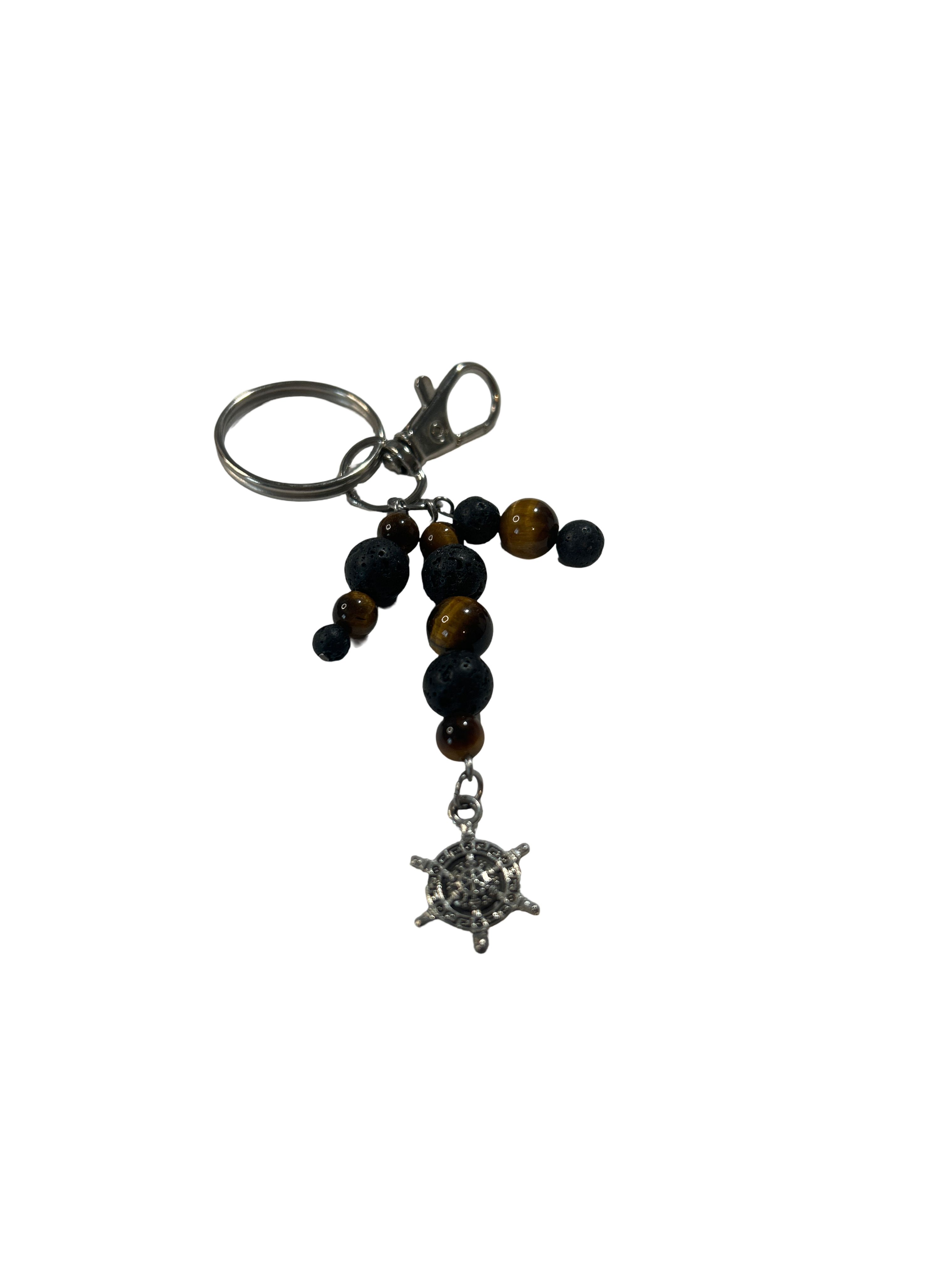 Porte clé œil de tigre et pierre de lave
