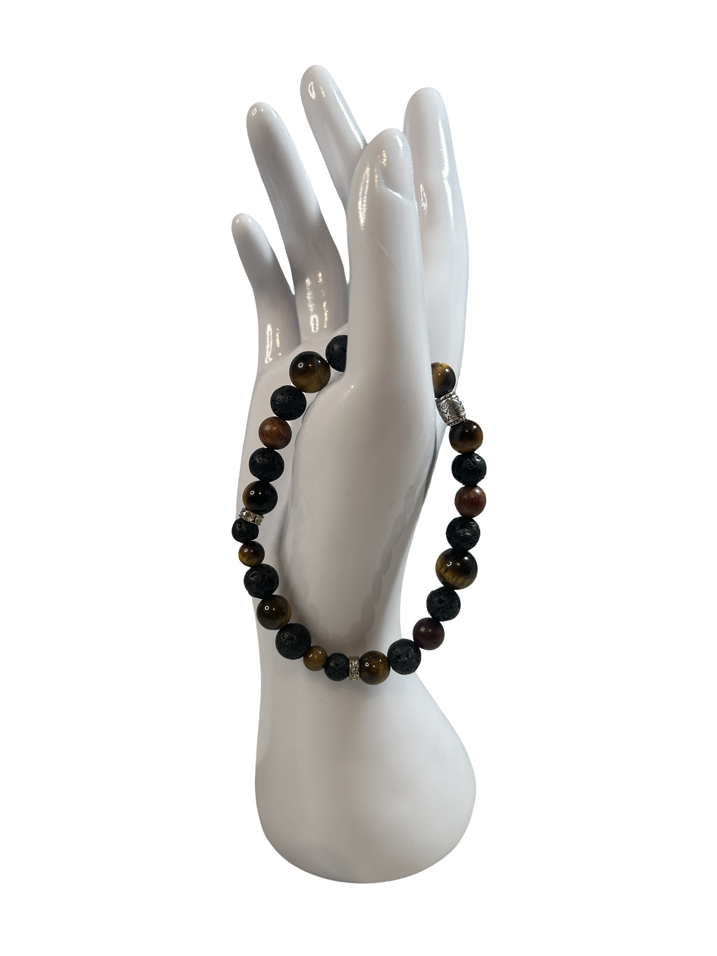 Bracelet homme œil de tigre et pierre de lave