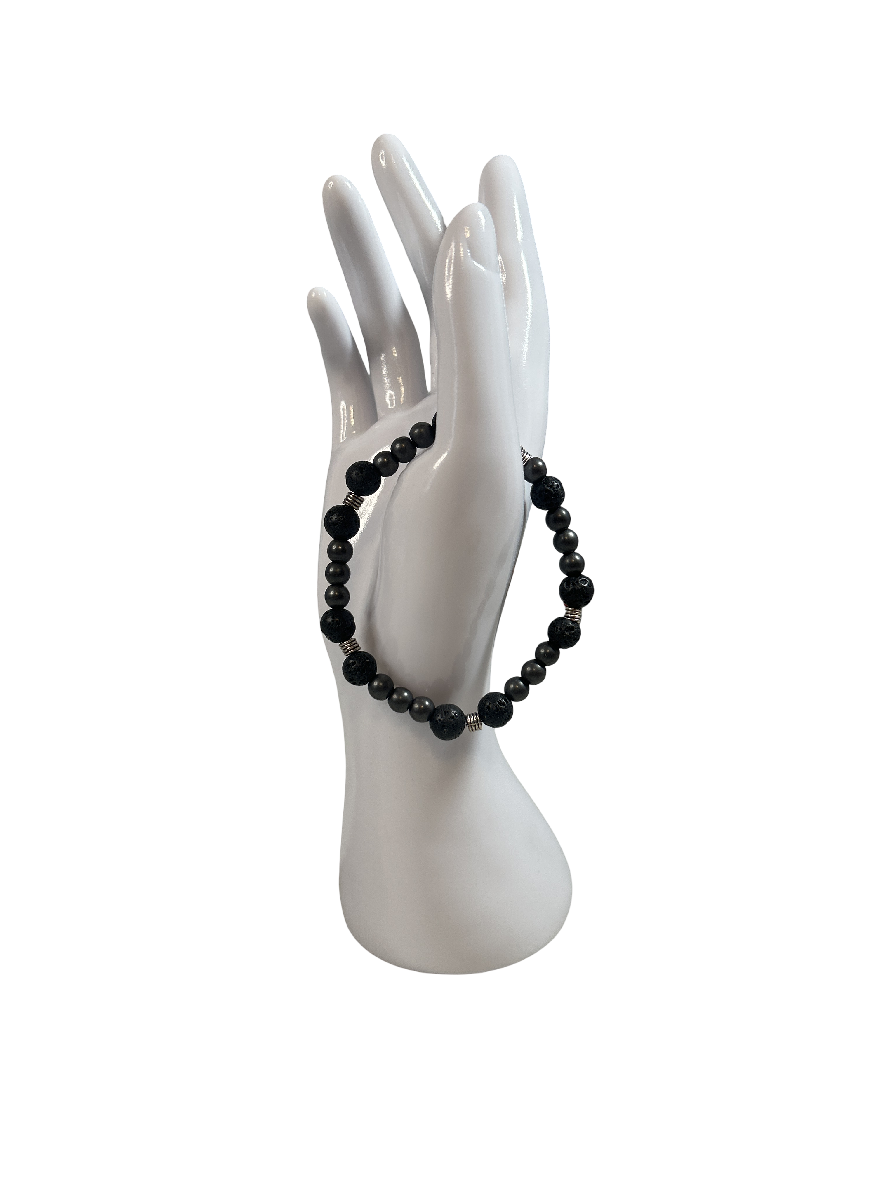 Bracelet homme hématite brute et pierre de lave