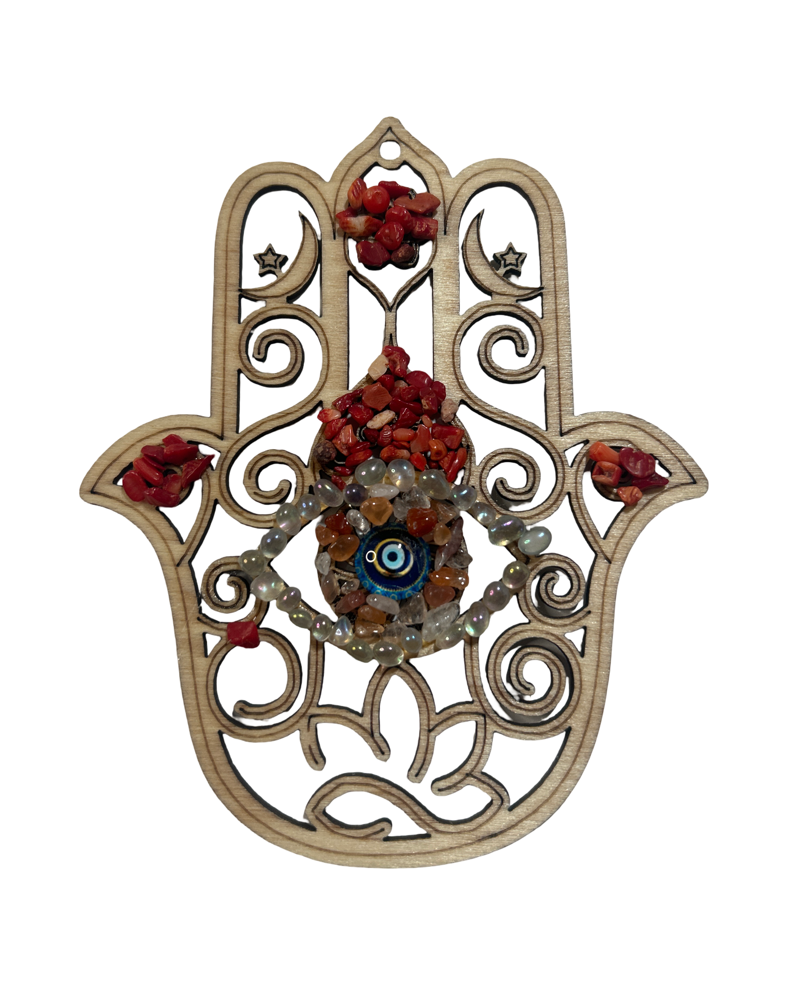 Main de Fatima 5 pouces cornaline, aura Angel et corail rouge