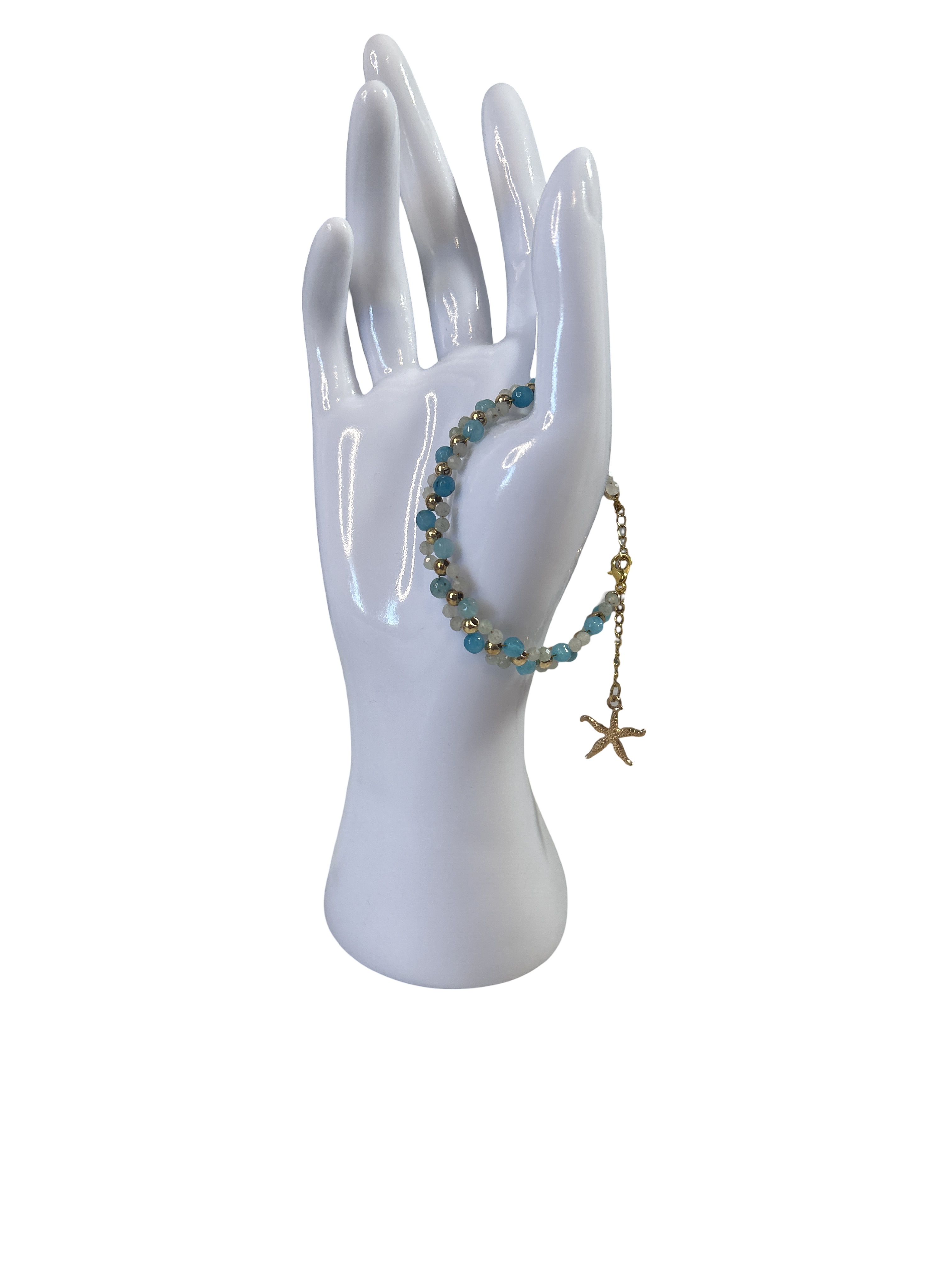 Bracelet tressé aventurine verte pale et apatite bleue