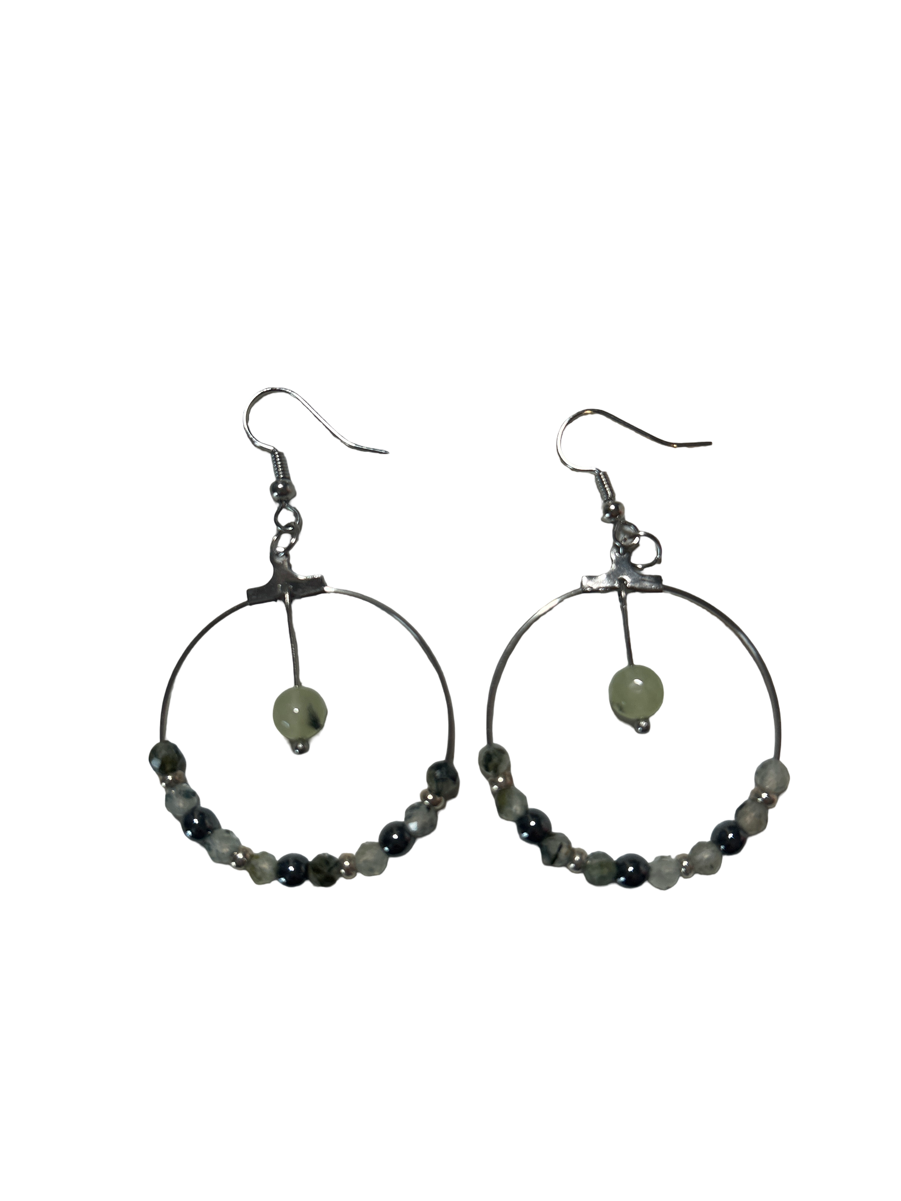 Boucle d’oreille prehnite et hématite