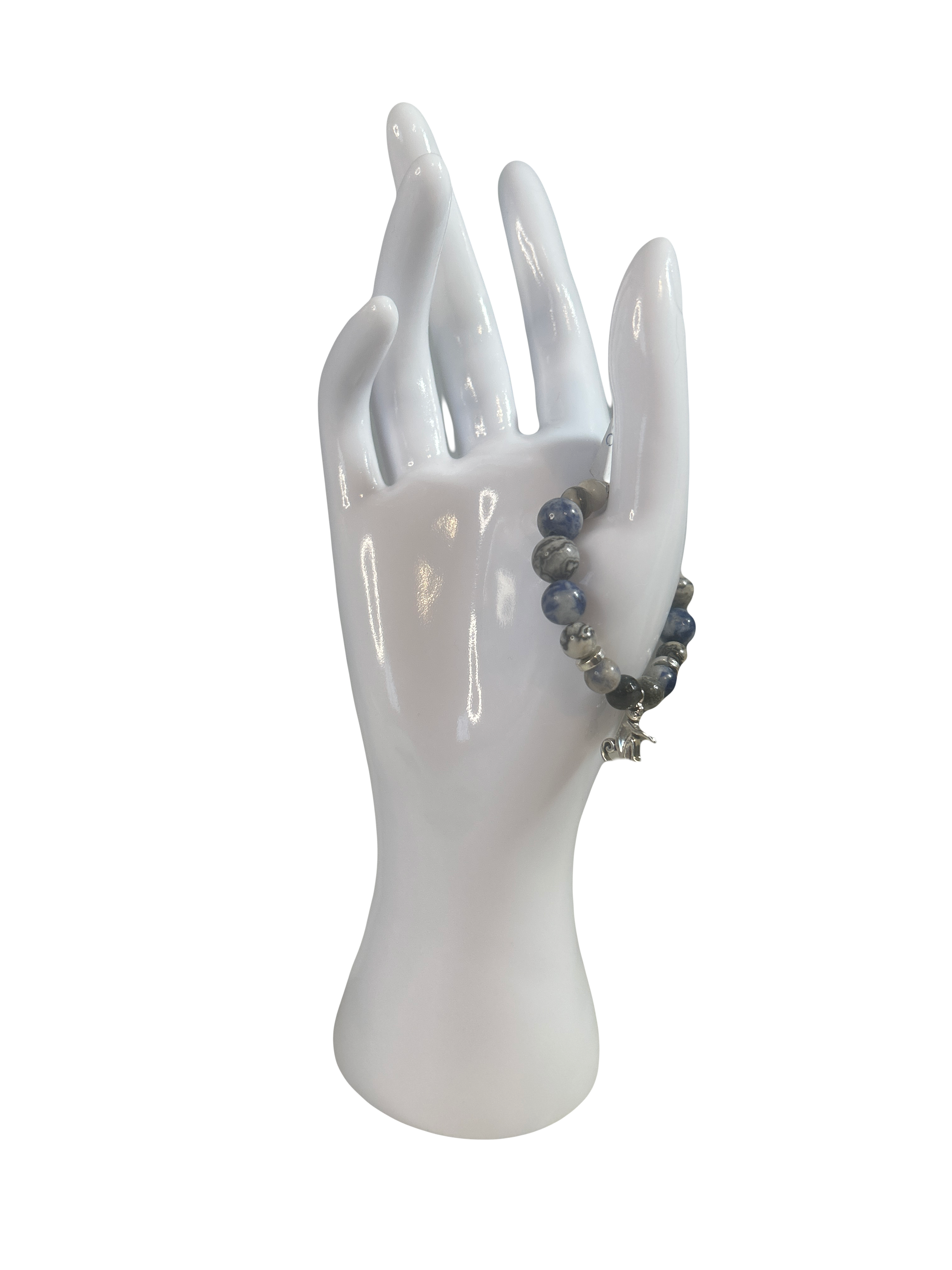 Bracelet enfants 2-5 ans jaspe gris et jaspe pois bleu