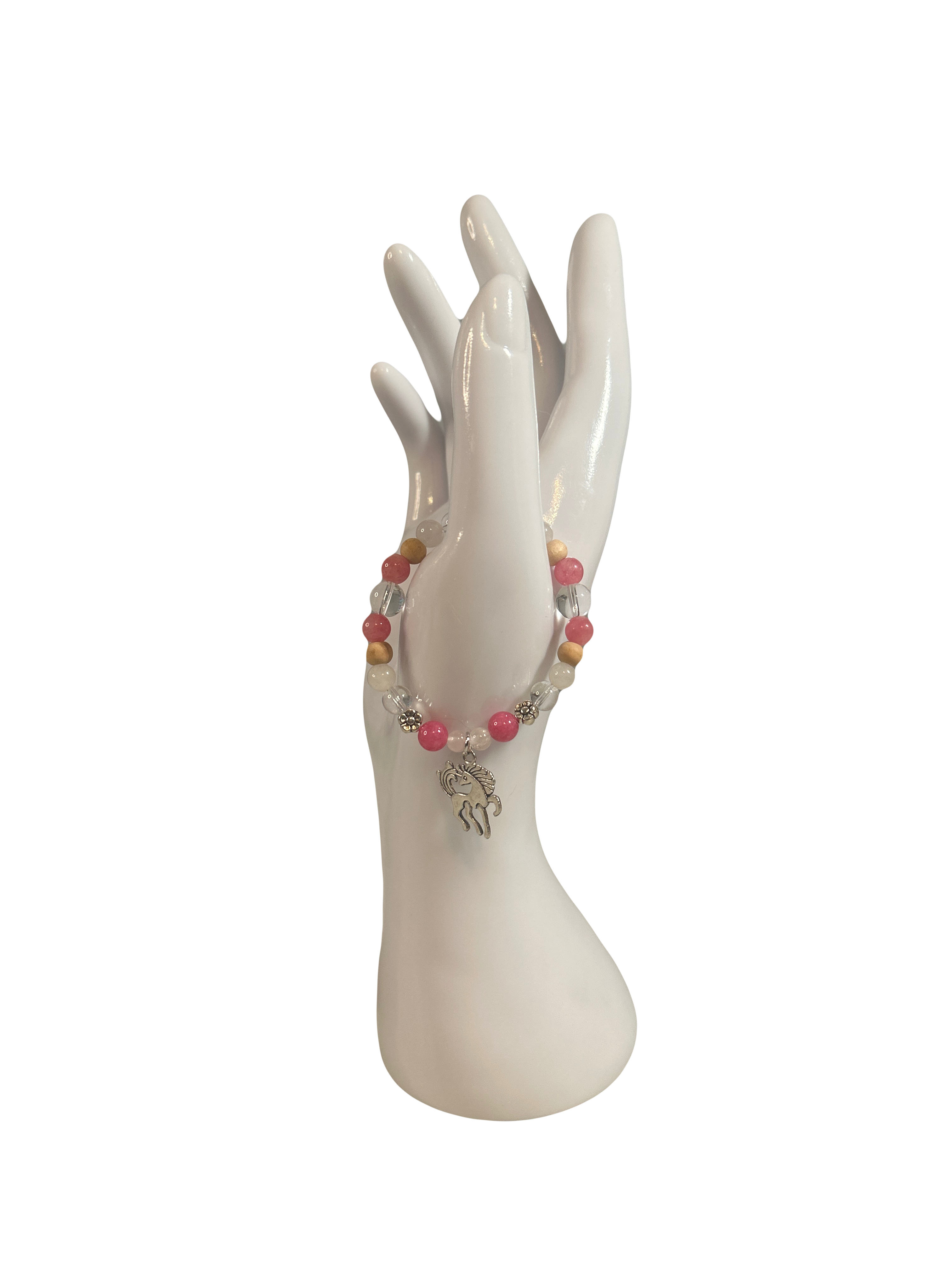 Bracelet enfants 6-12 ans quartz rose, cristal de roche et rhodochrosite