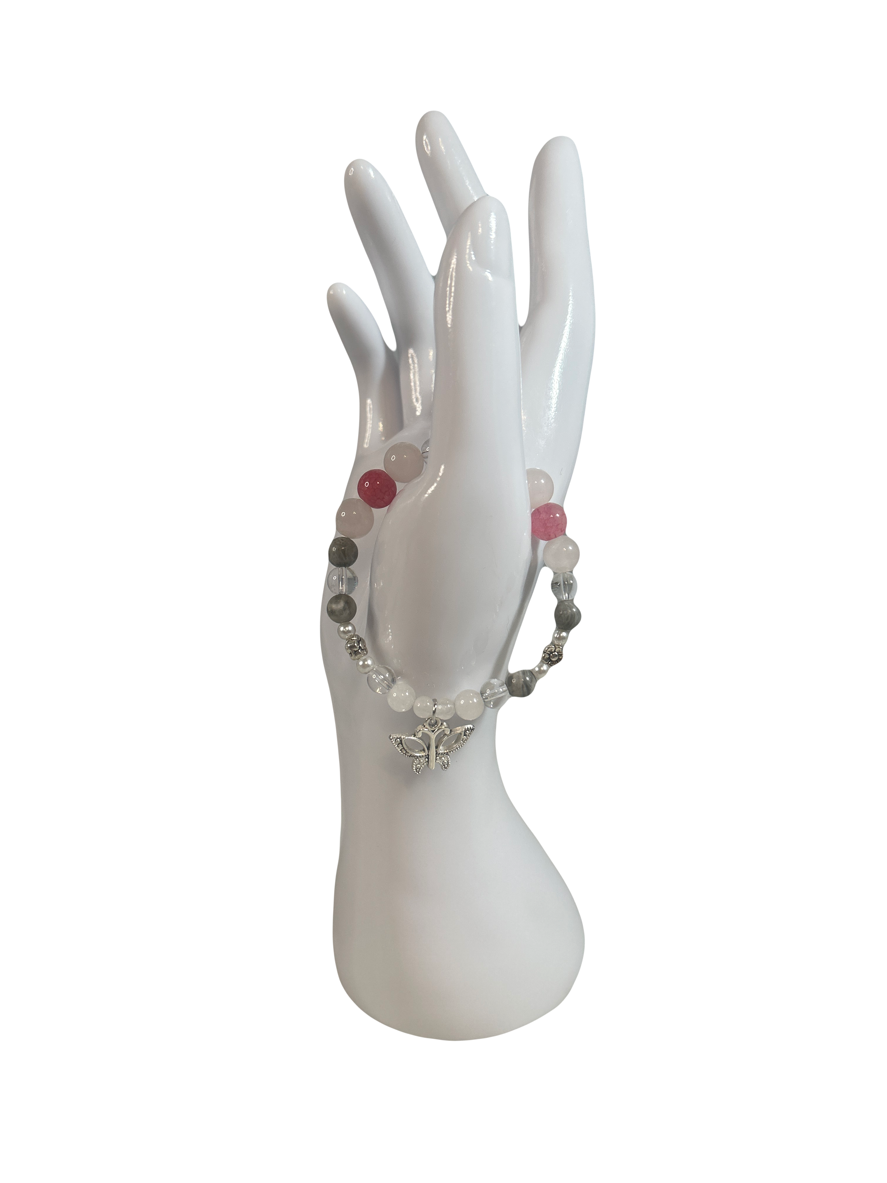 Bracelet enfants 6-12 ans quartz rose, jaspe gris , cristal de roche et rhodochrosite