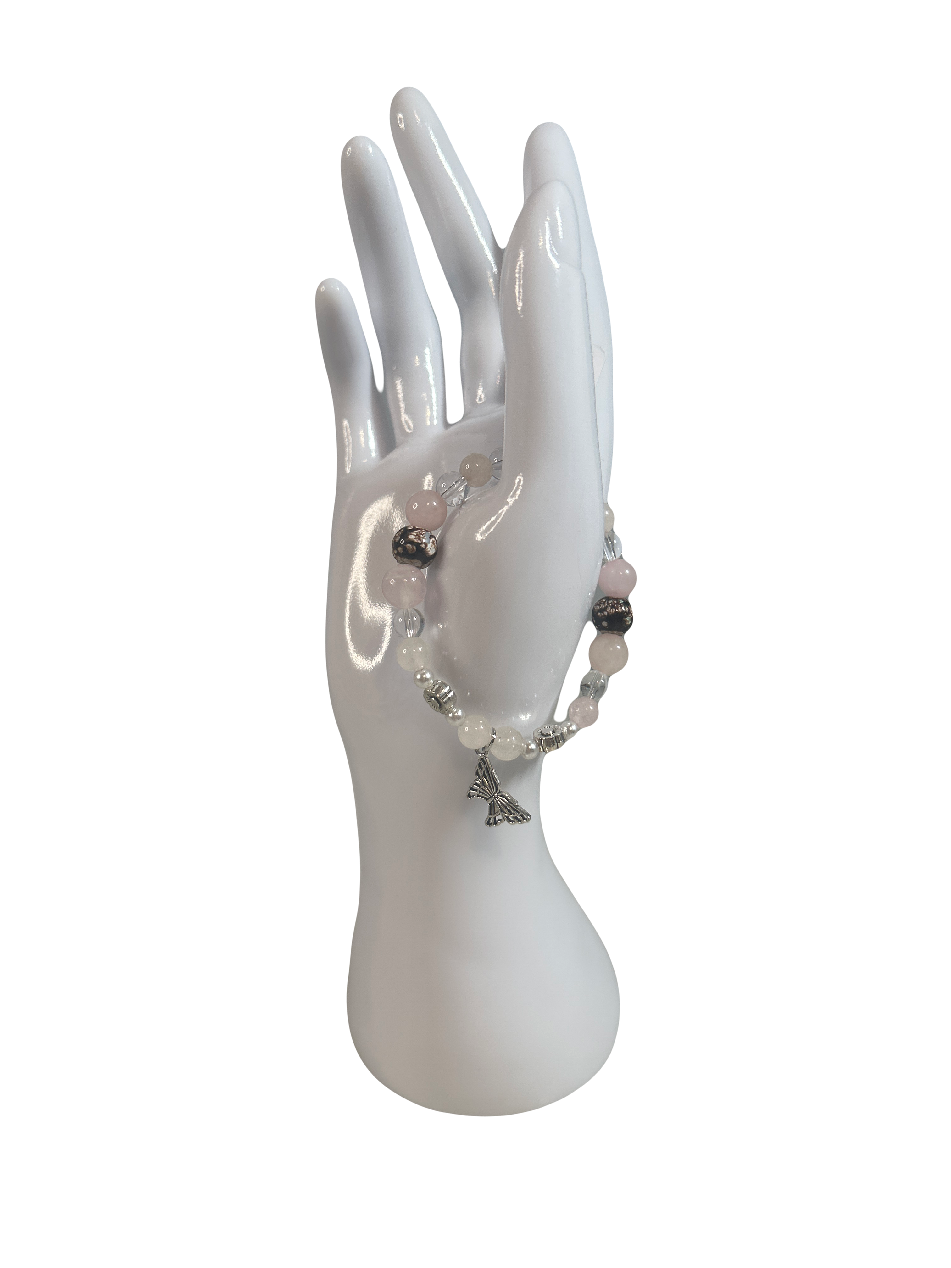 Bracelet enfants 6-12 ans quartz rose et cristal de roche